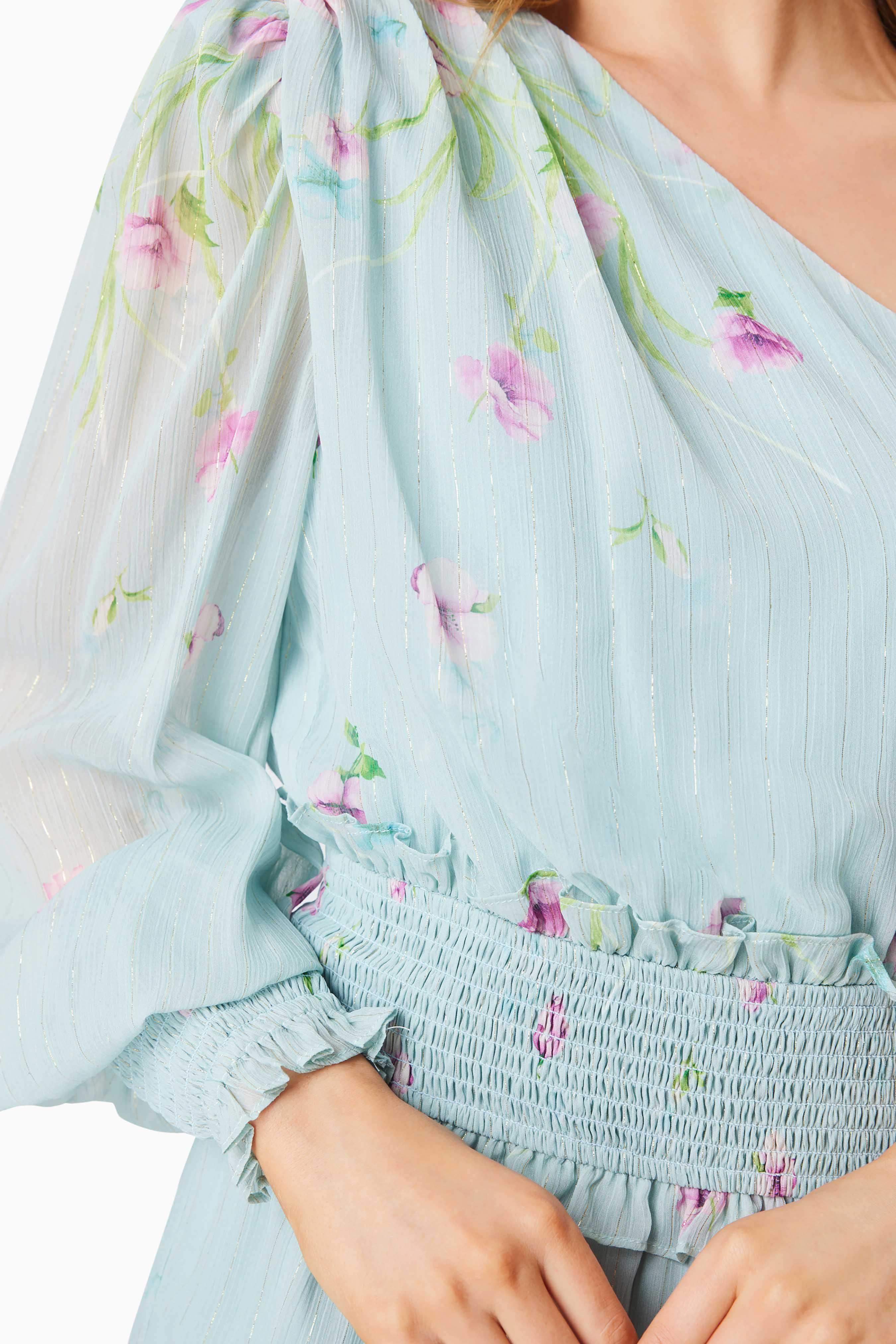 Quilla Hilo One Shoulder Maxi Gown In Blue