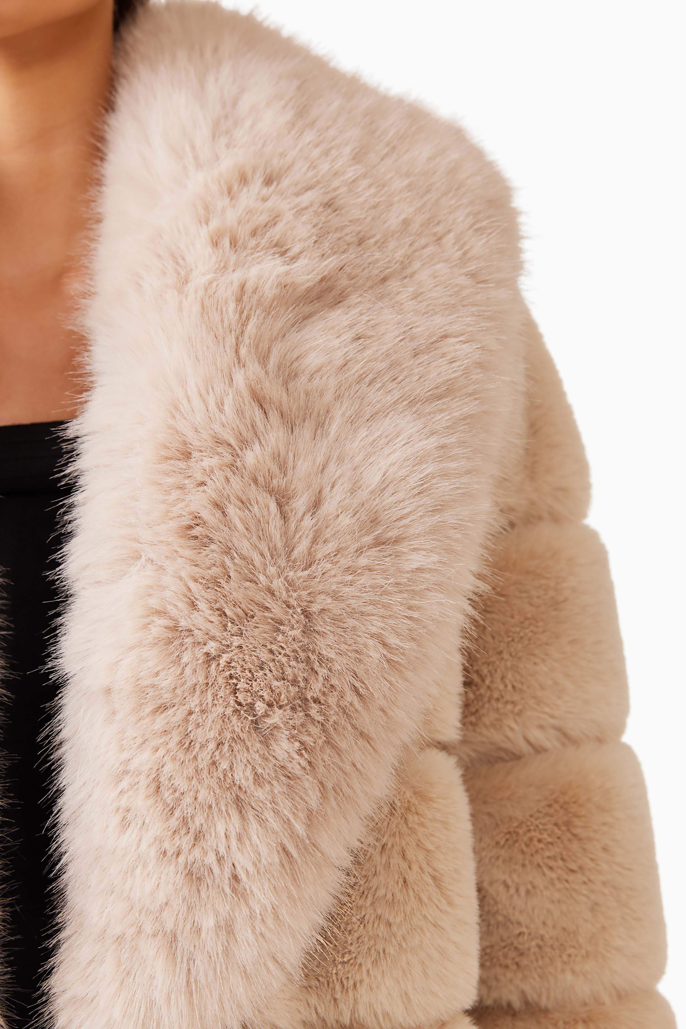 Keystone Faux Fur Coat in Beige