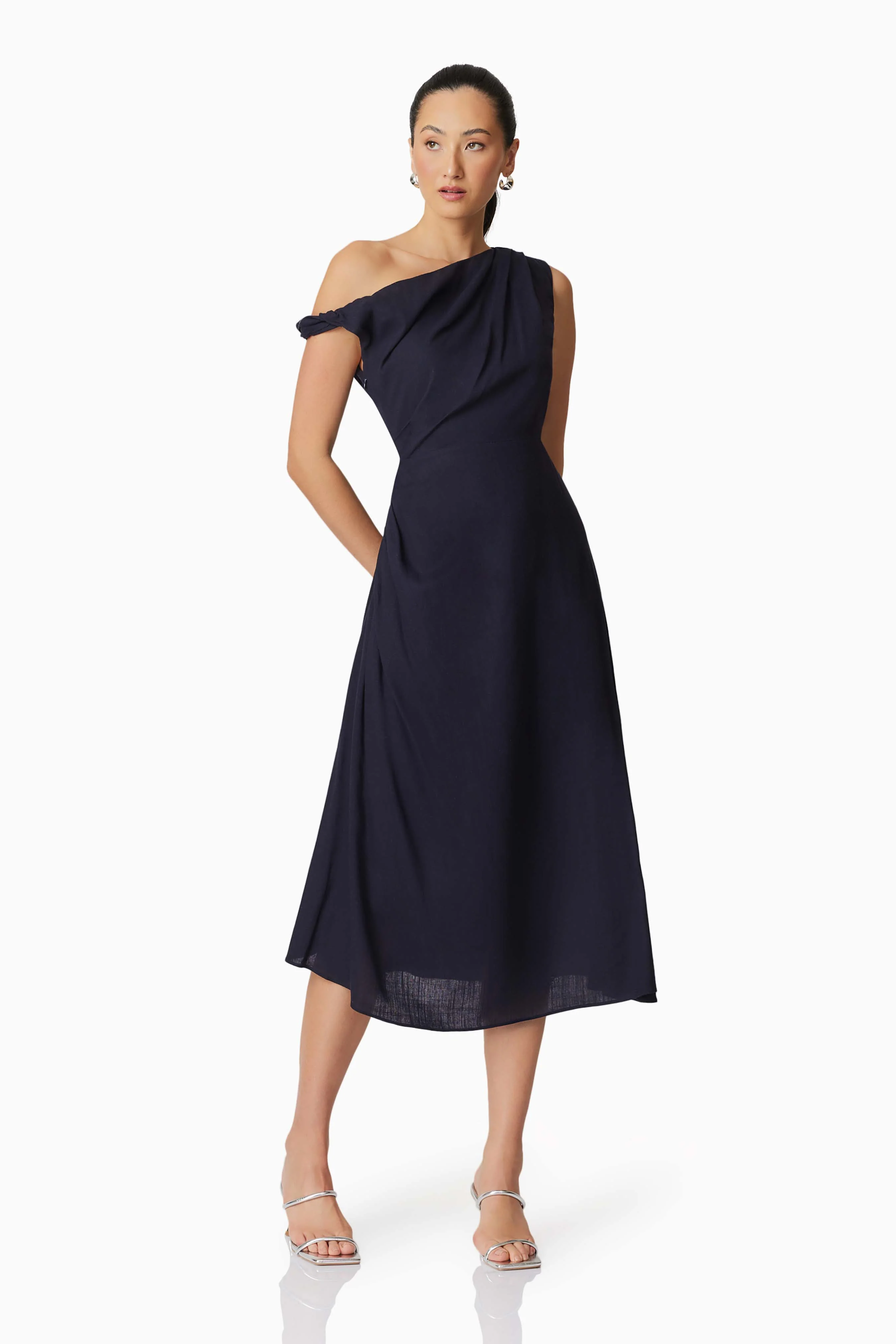 Kara Asymmetrical Midi Dress in Blue
