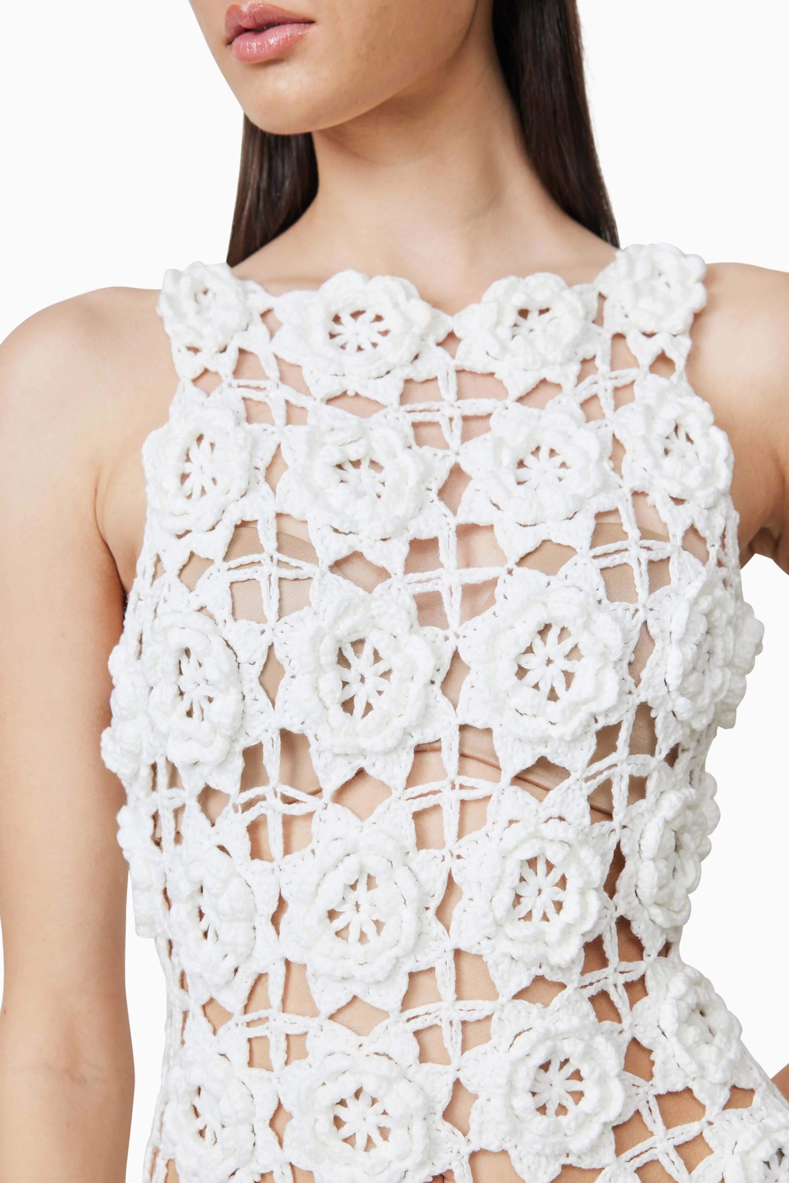 Elise Crochet Mini Dress in White