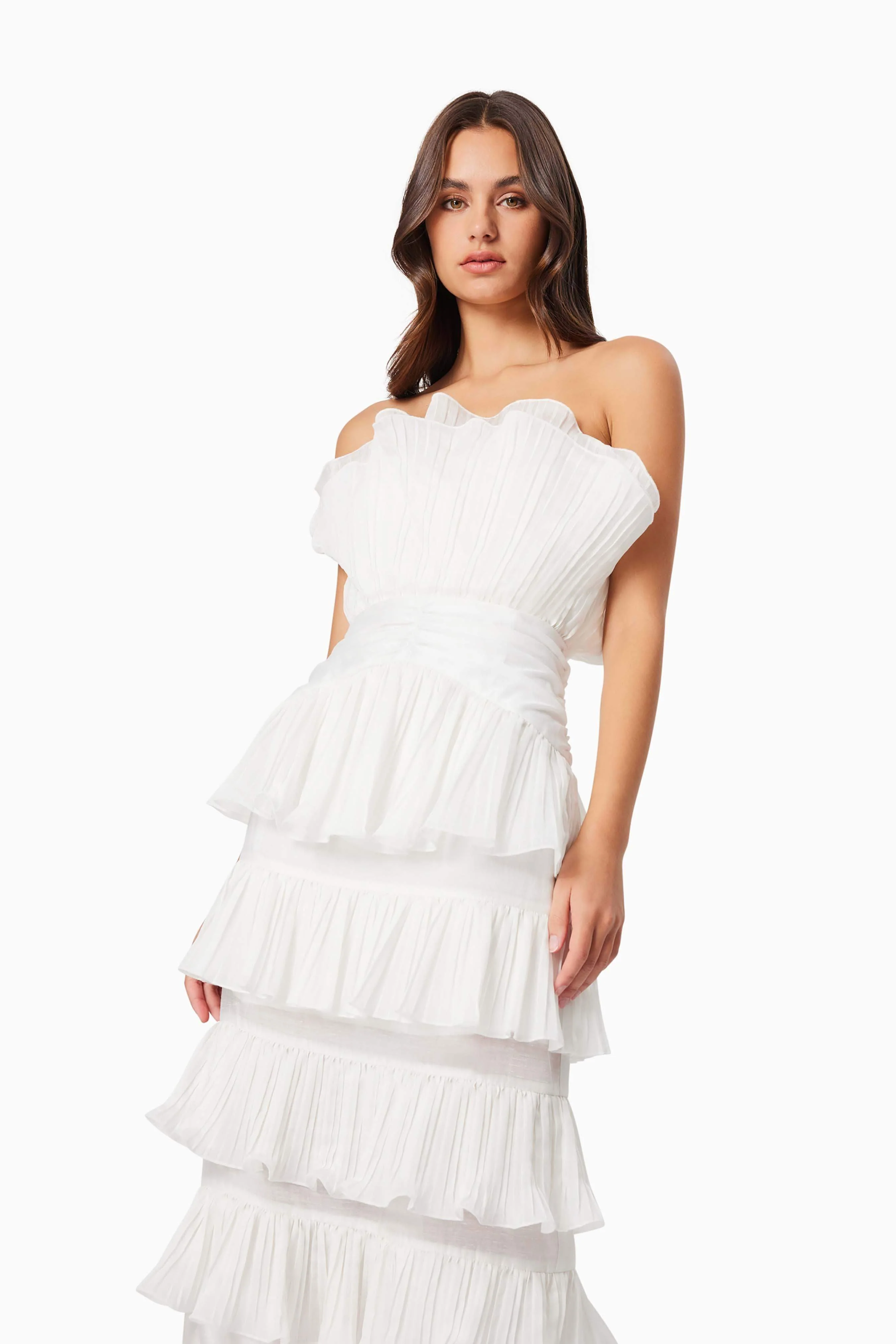 Maya Pleated Midi Dress in White