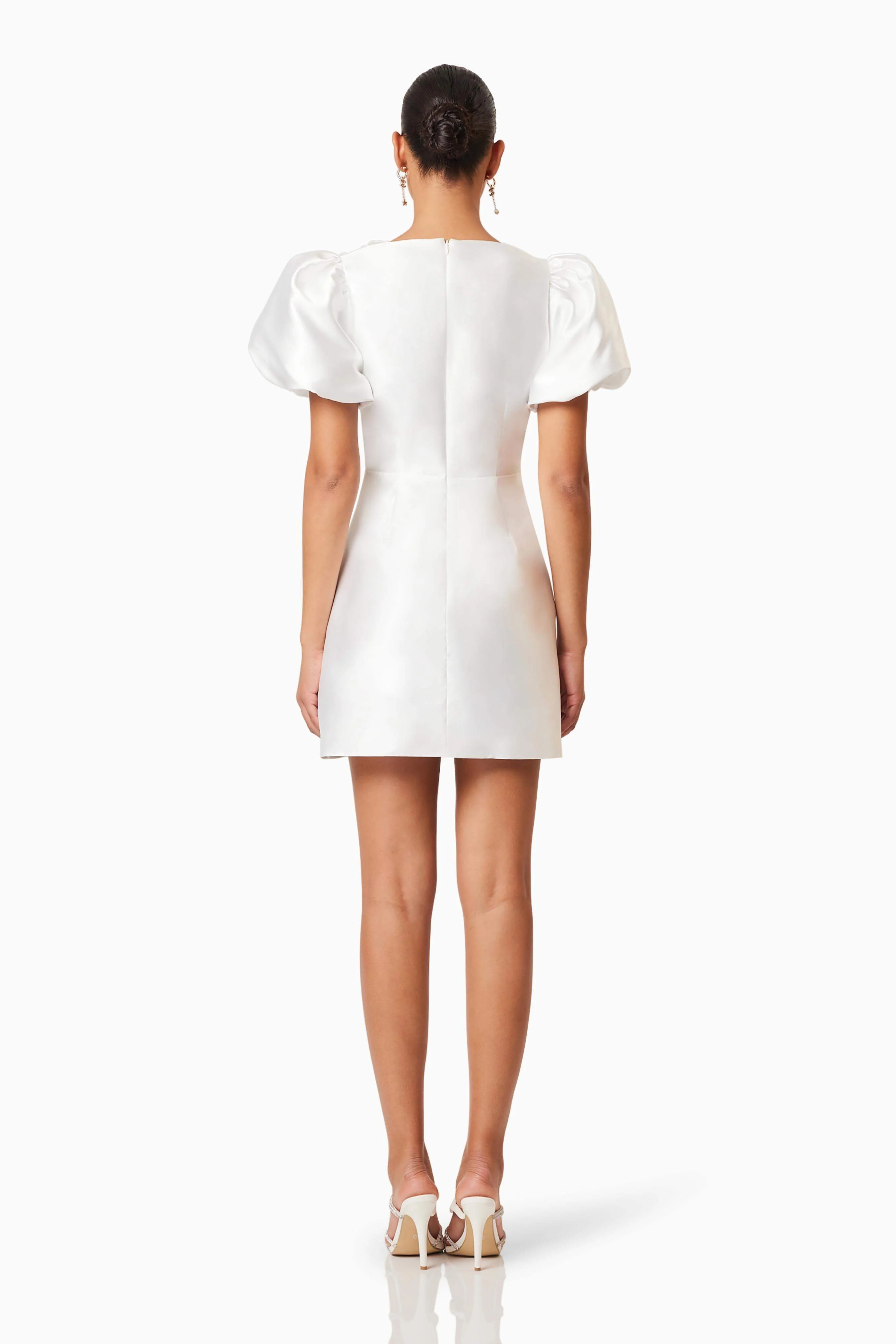 Oleander Mini Puff Sleeve Dress In White