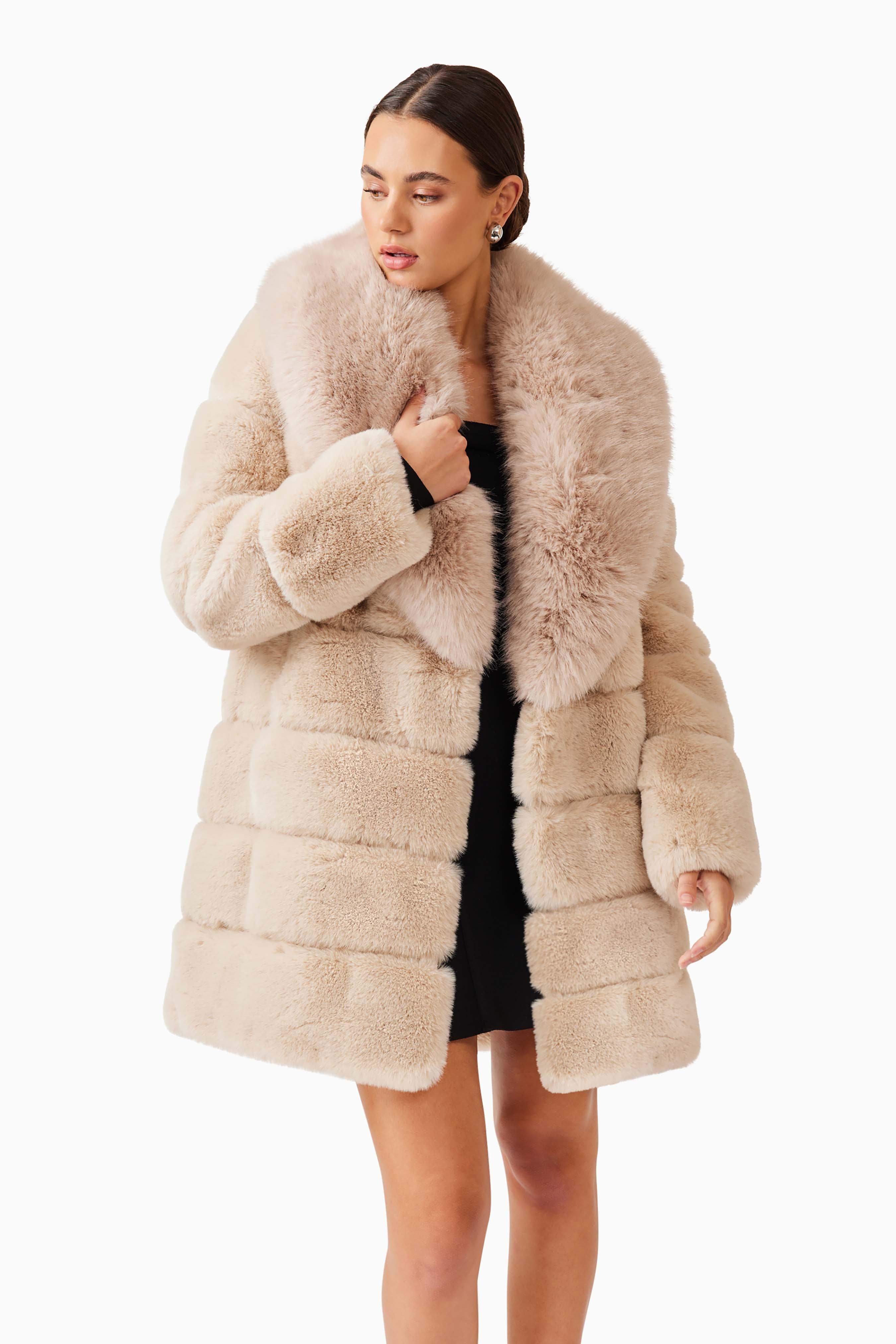 Keystone Faux Fur Coat in Beige