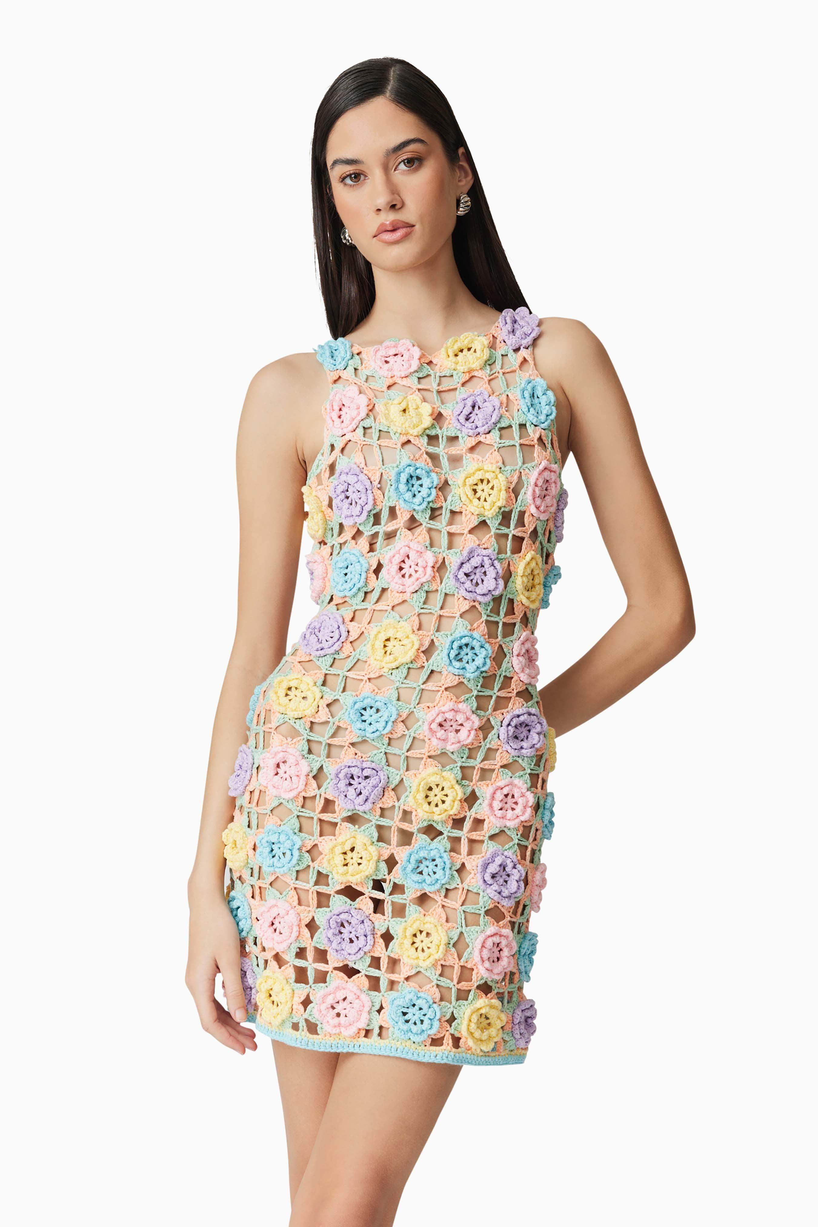 Elise Crochet Mini Dress in Purple