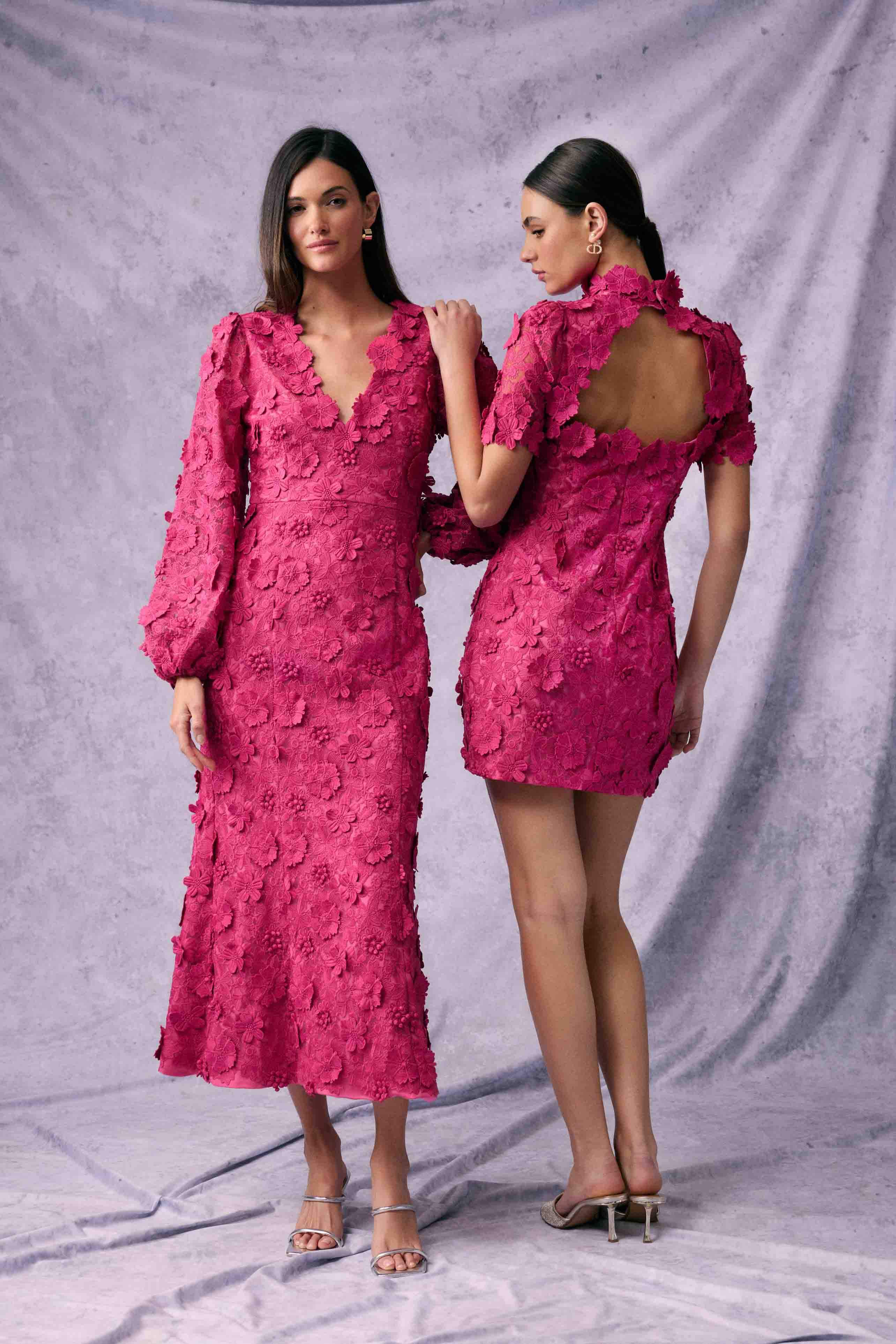 Claudia Long Sleeve Midi Dress in Pink