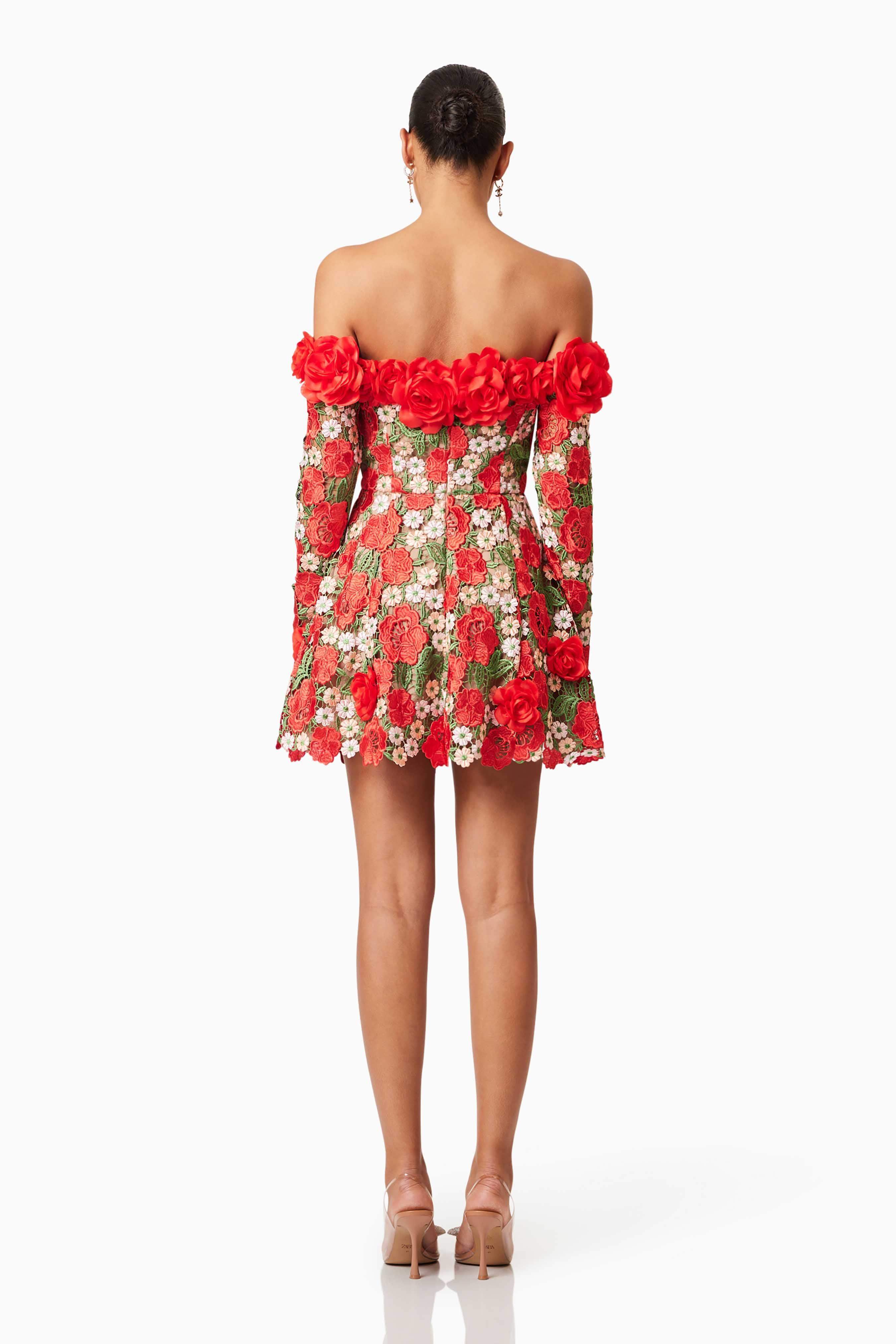 Roselyn Long Sleeve Dress In Red