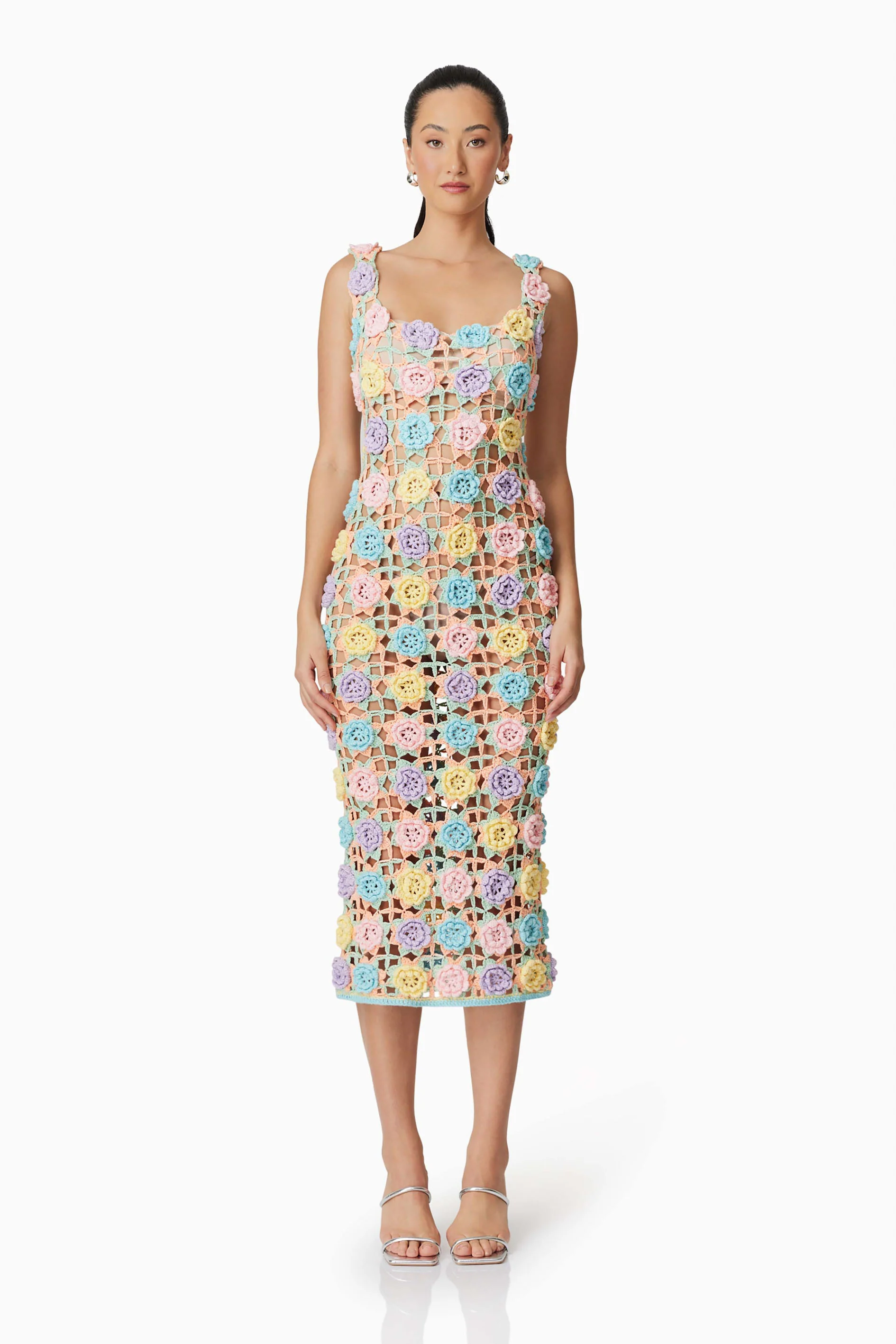 Elise Crochet Midi Dress in Purple