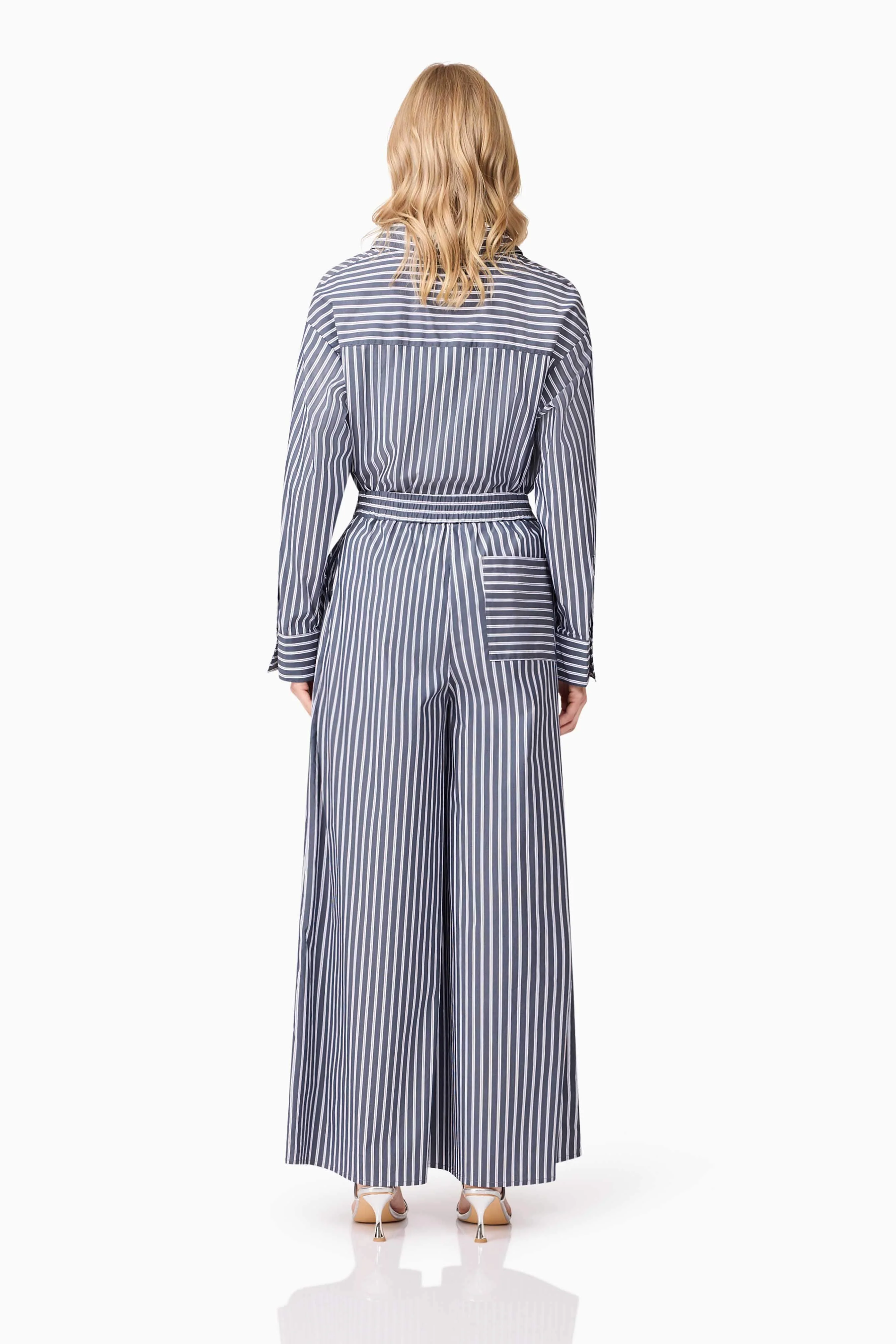 CURAAE Marcy Wide Leg Pants in Navy Stripe