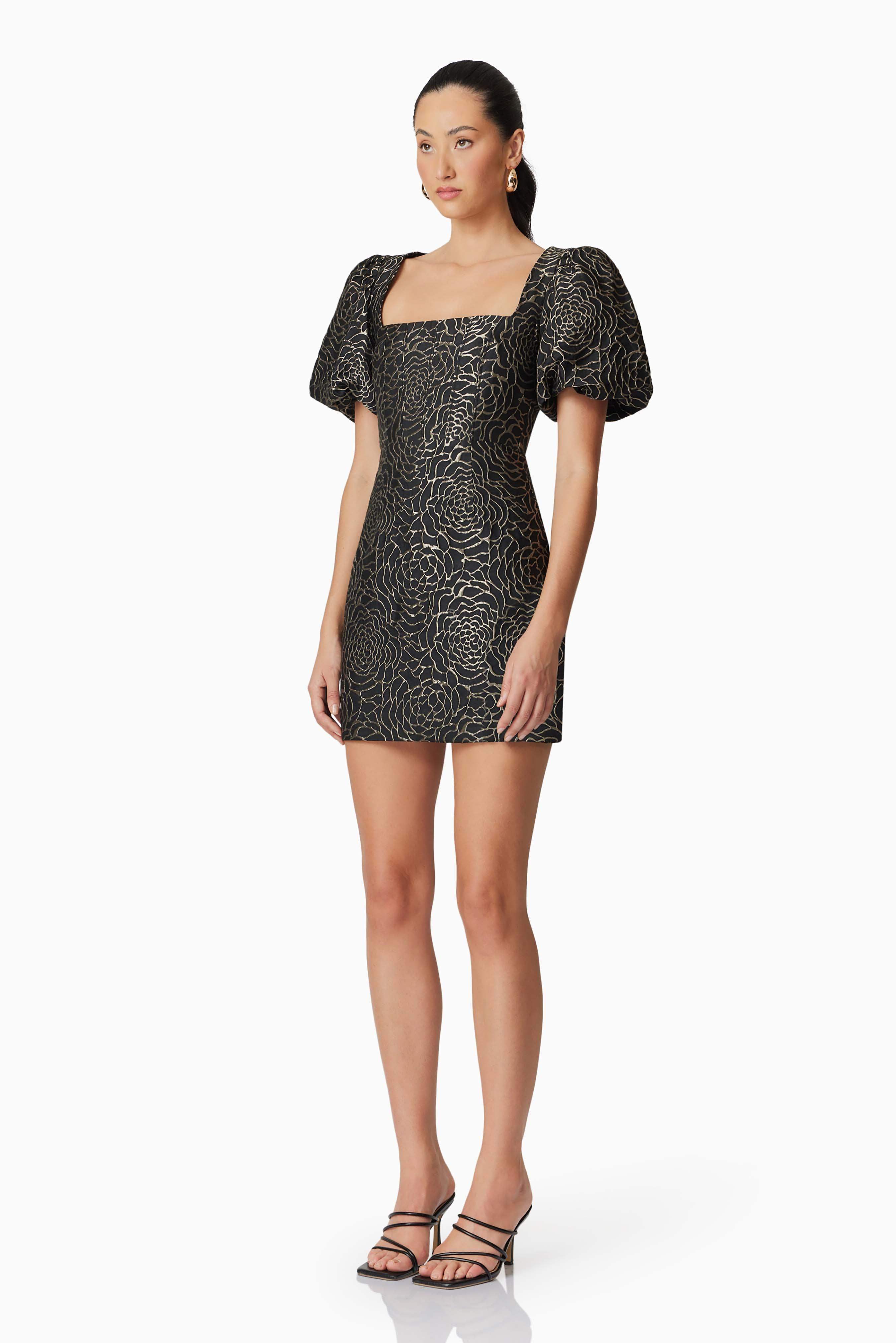 Deanna Puff Sleeve Mini Dress in Black