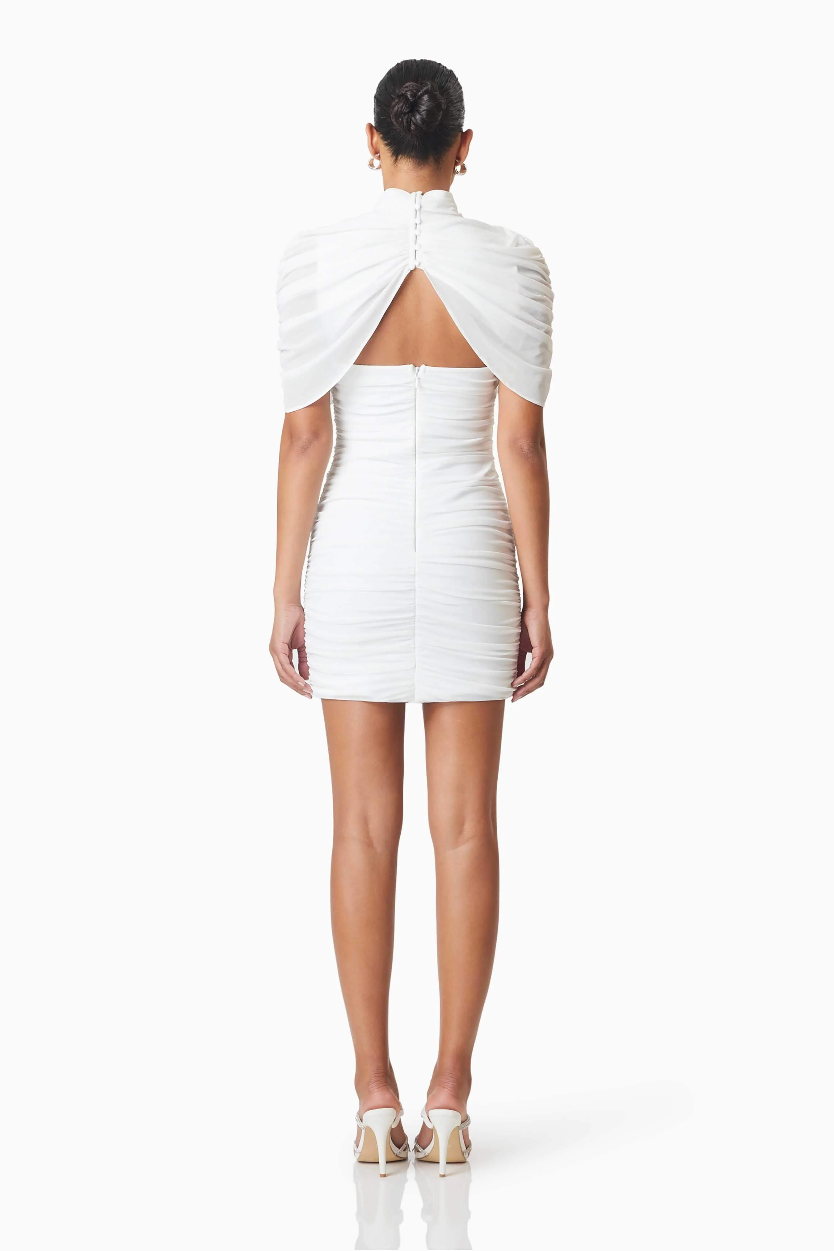 Phoebe Mesh Overlay Mini Dress In White