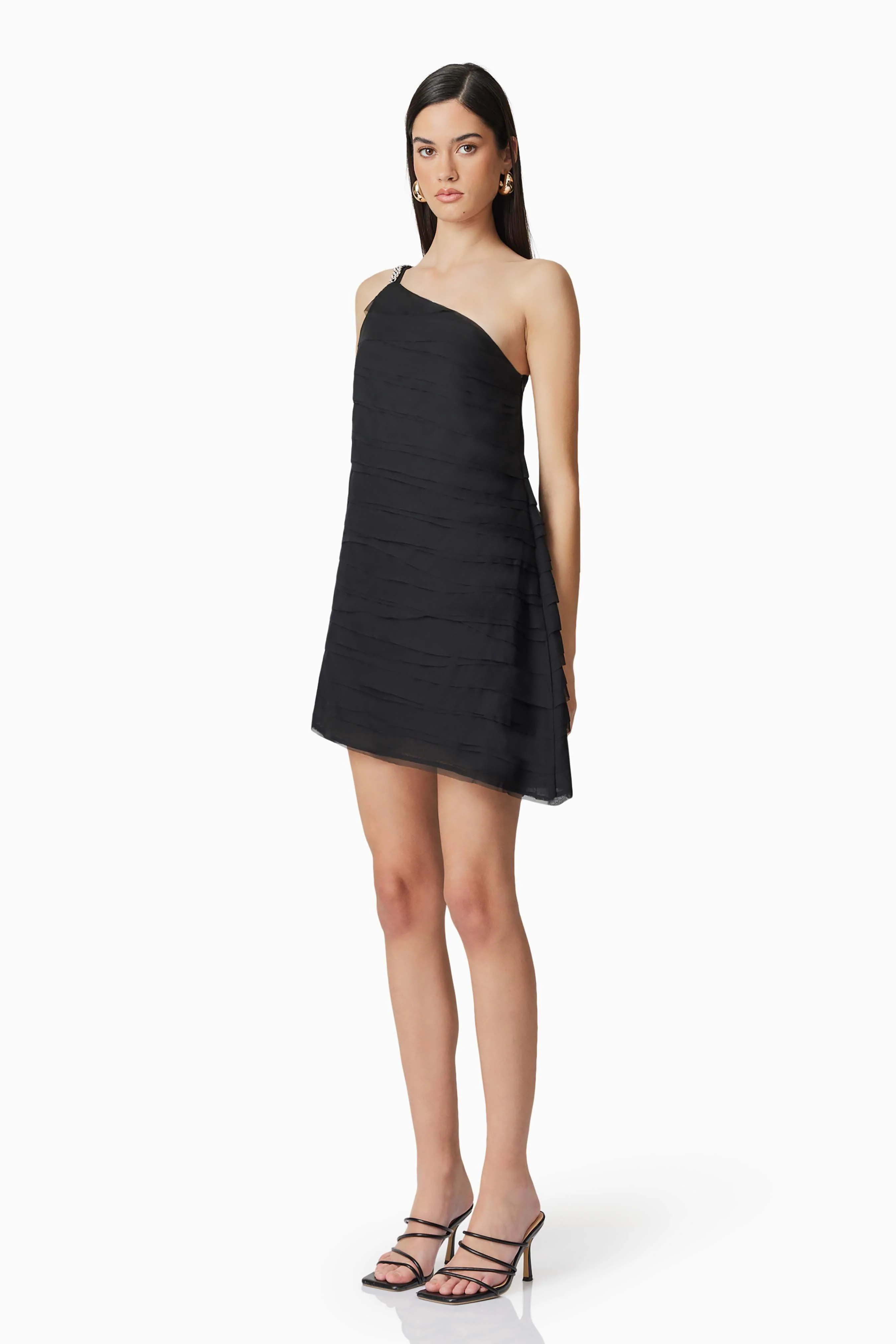 Eira One Shoulder Mini Dress in Black