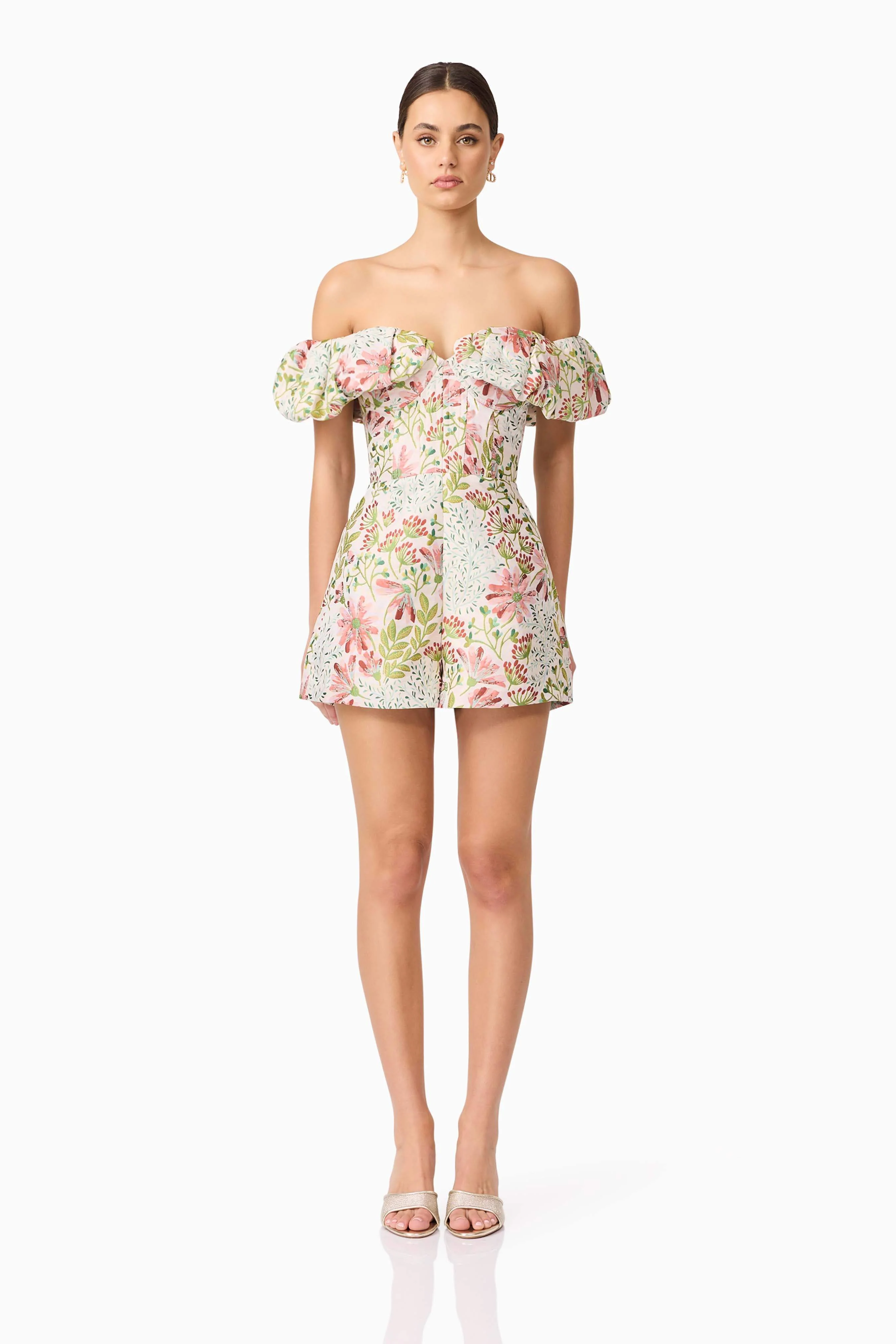 Calaantha Off The Shoulder Romper in Floral