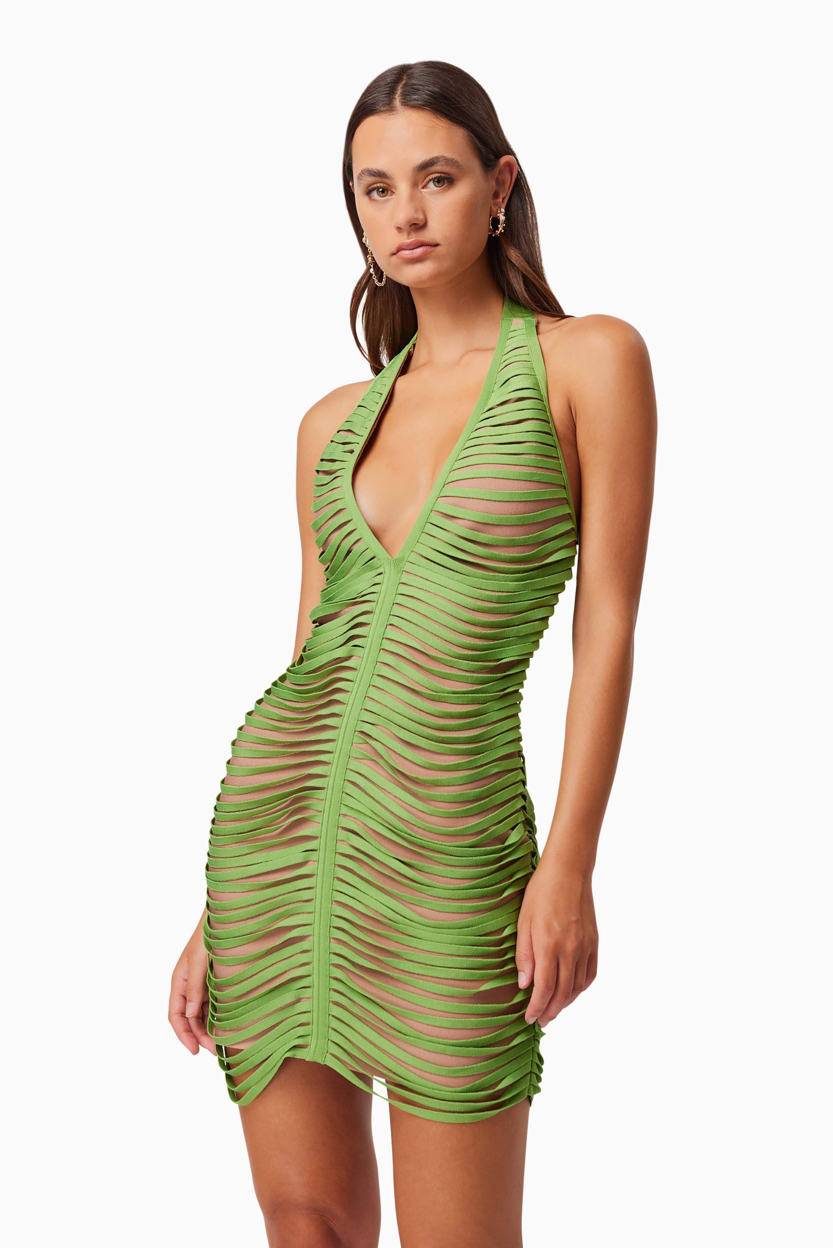 Stella Halter Neck Mini Dress In Green
