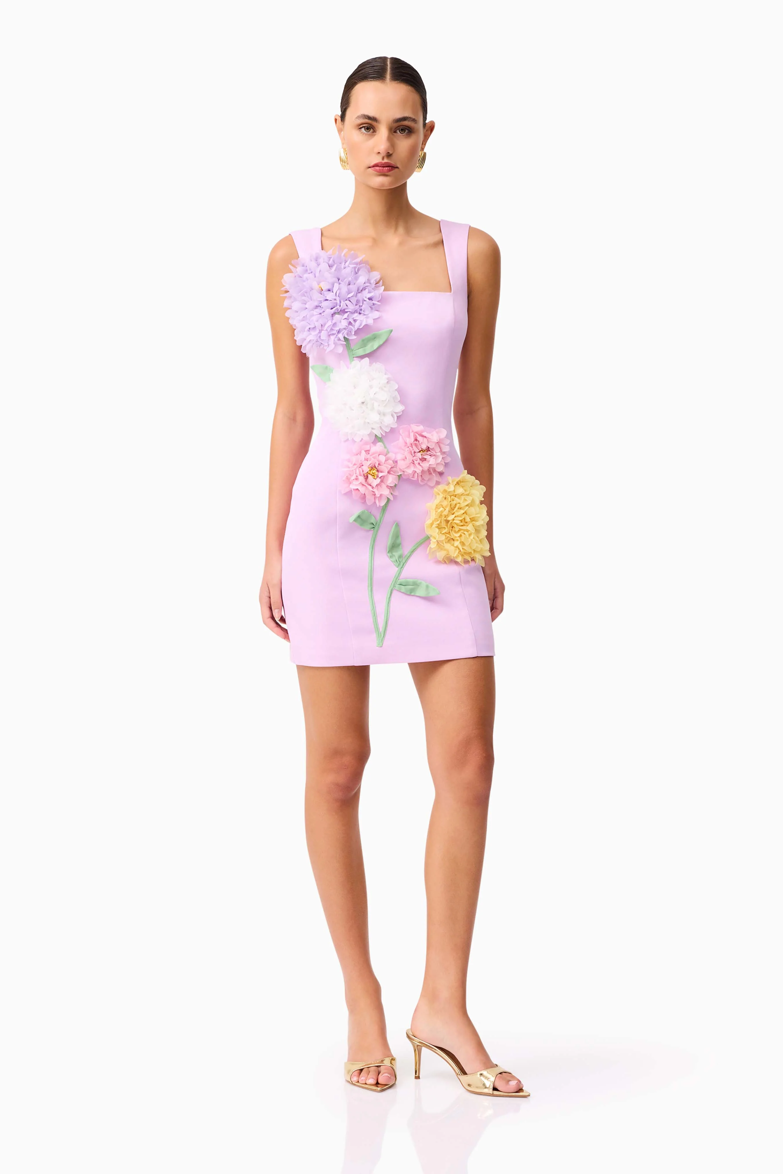 Buttercup Embroidered Party Mini Dress in Purple