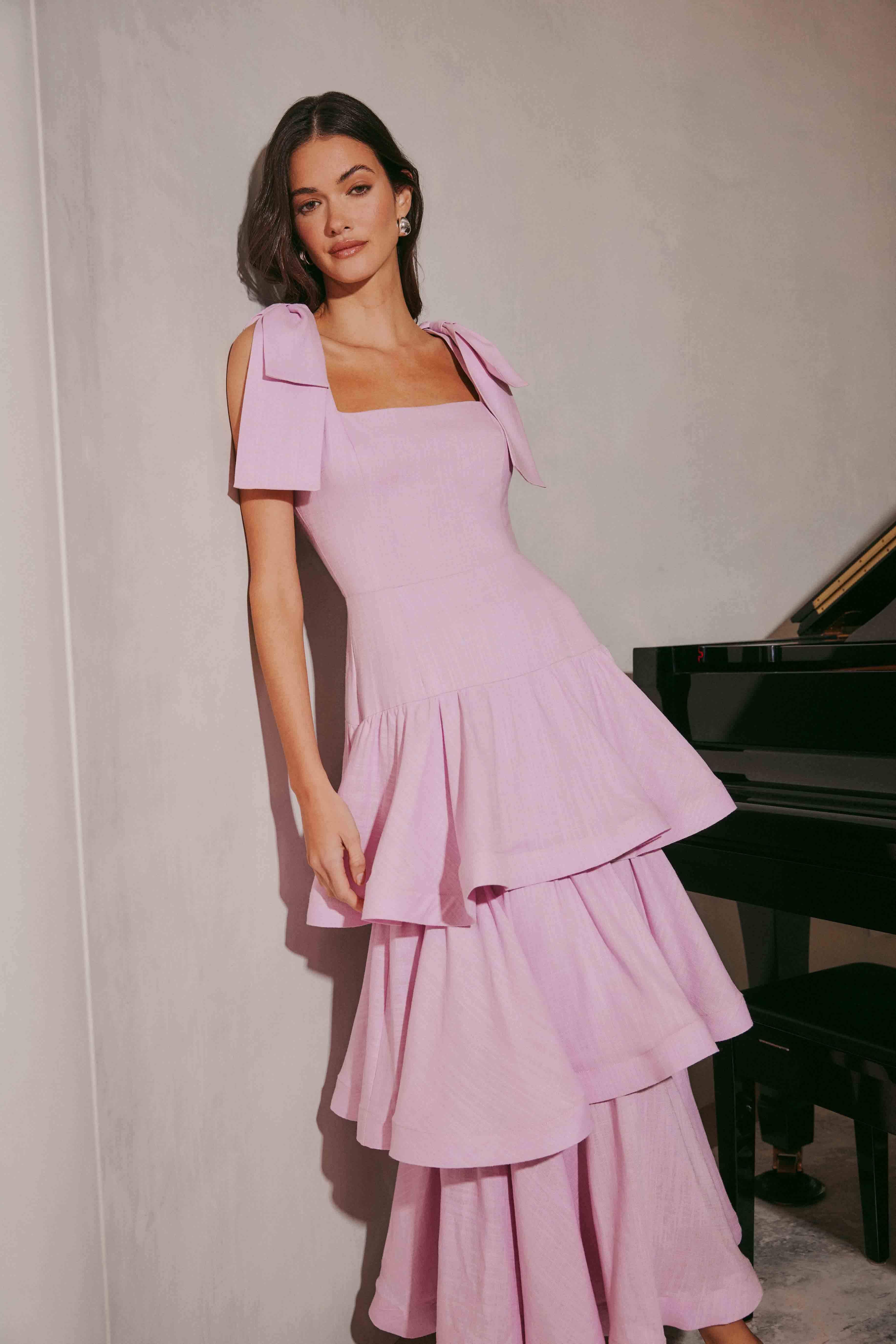 Kara Tiered Maxi Dress in Purple