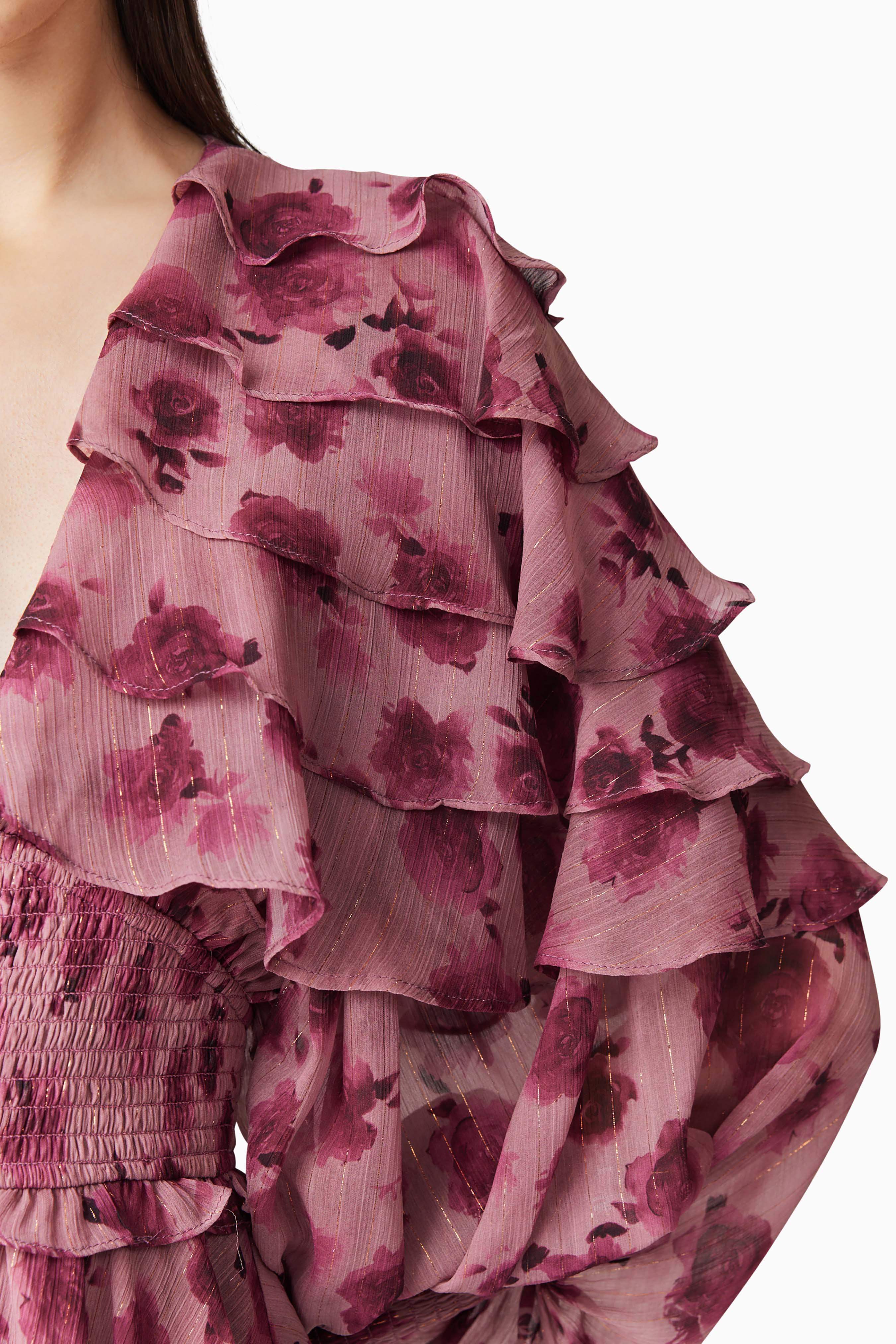 Monica Long Sleeve Midi Dress in Purple