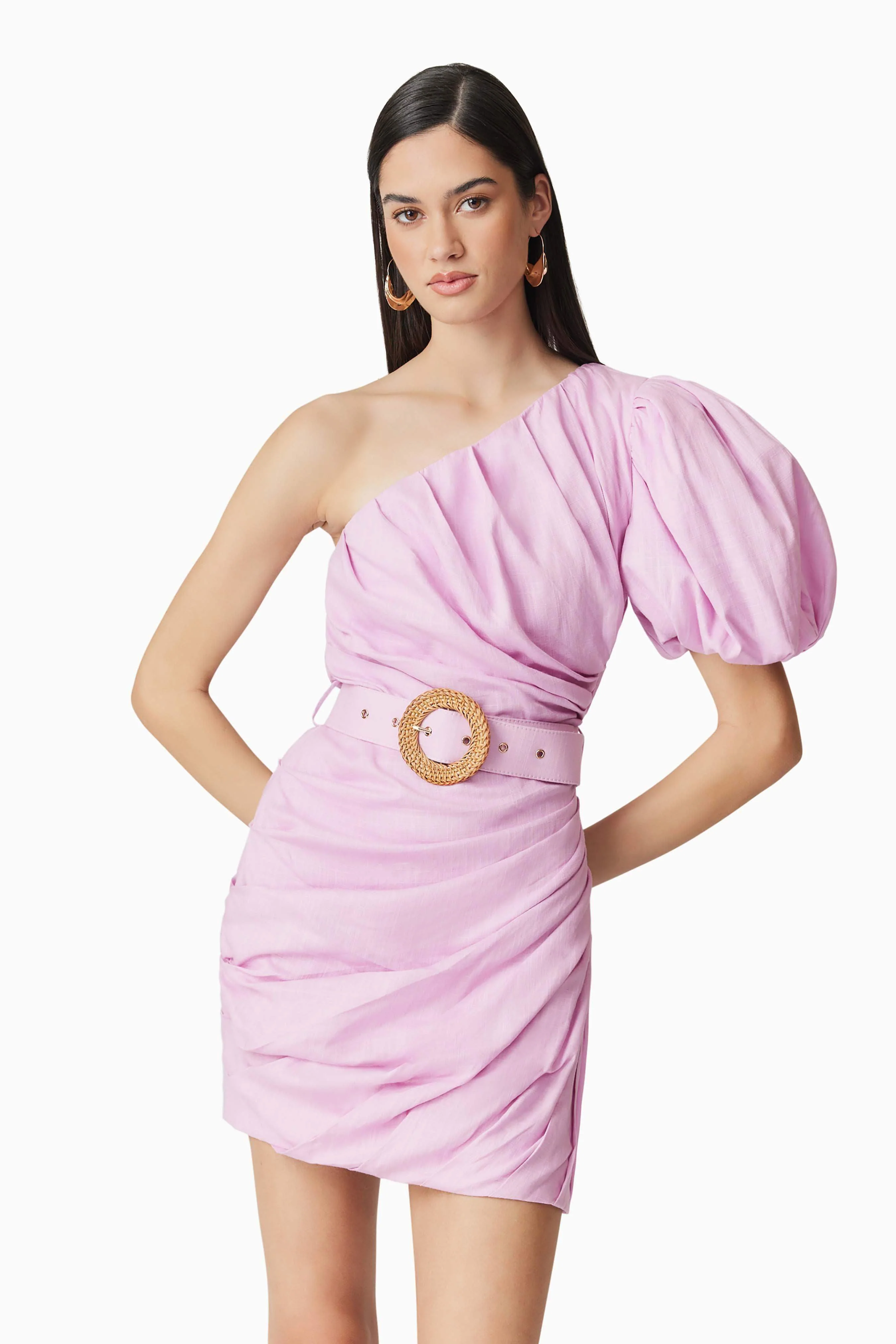 Kara Asymmetrical Mini Dress in Purple