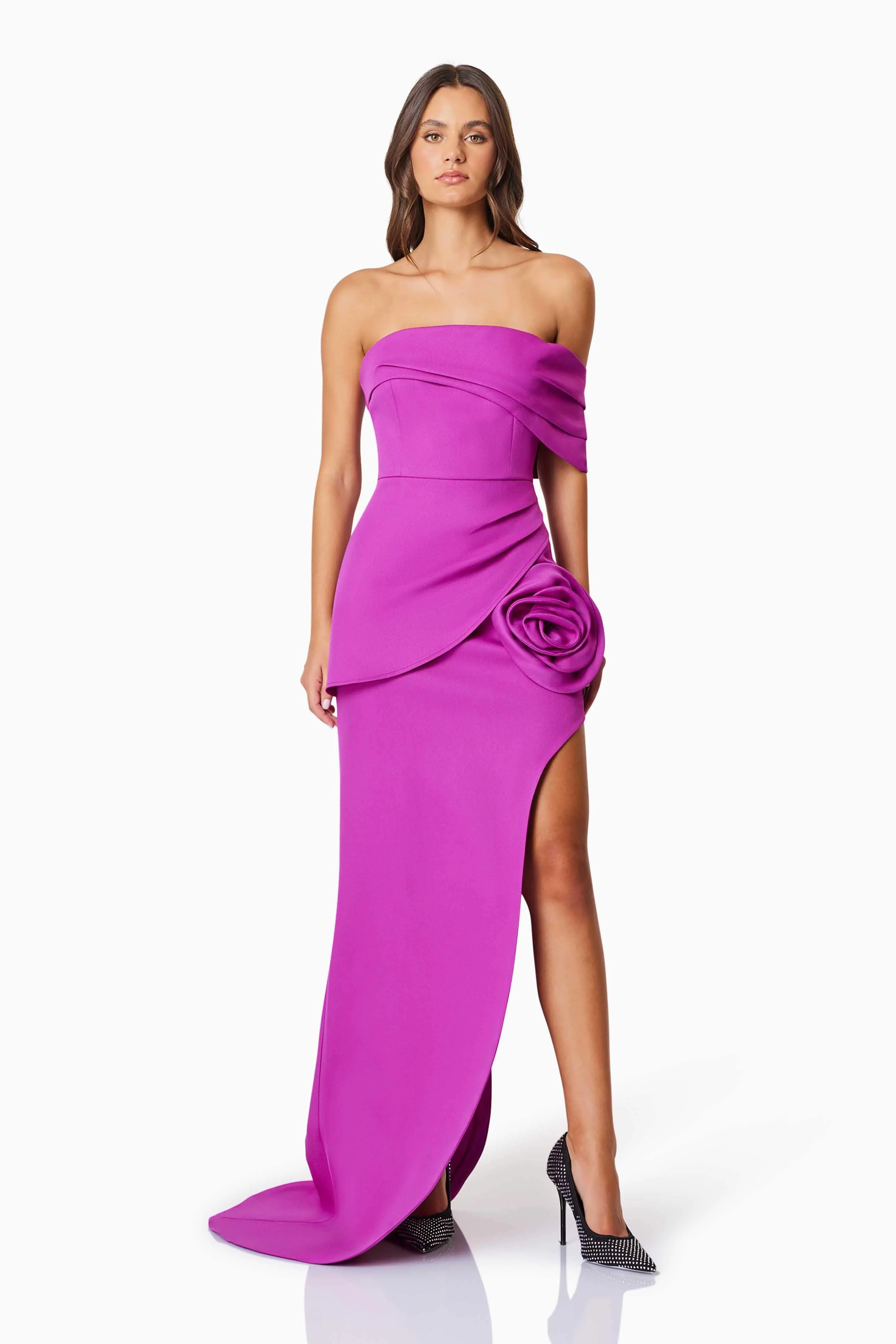 Bethany Off The Shoulder Maxi Gown In Purple