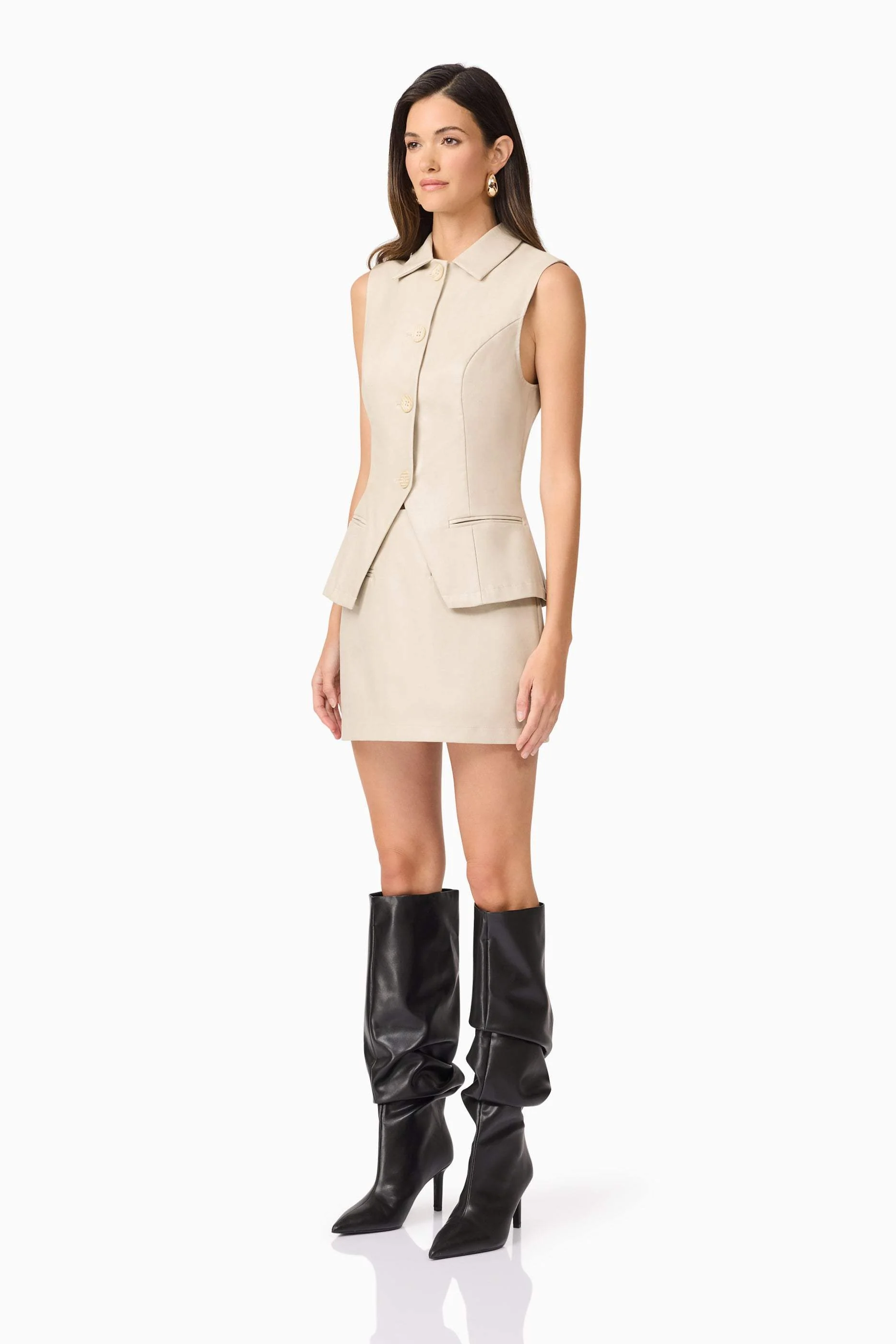 CURAAE Malia Leather Vest In Beige
