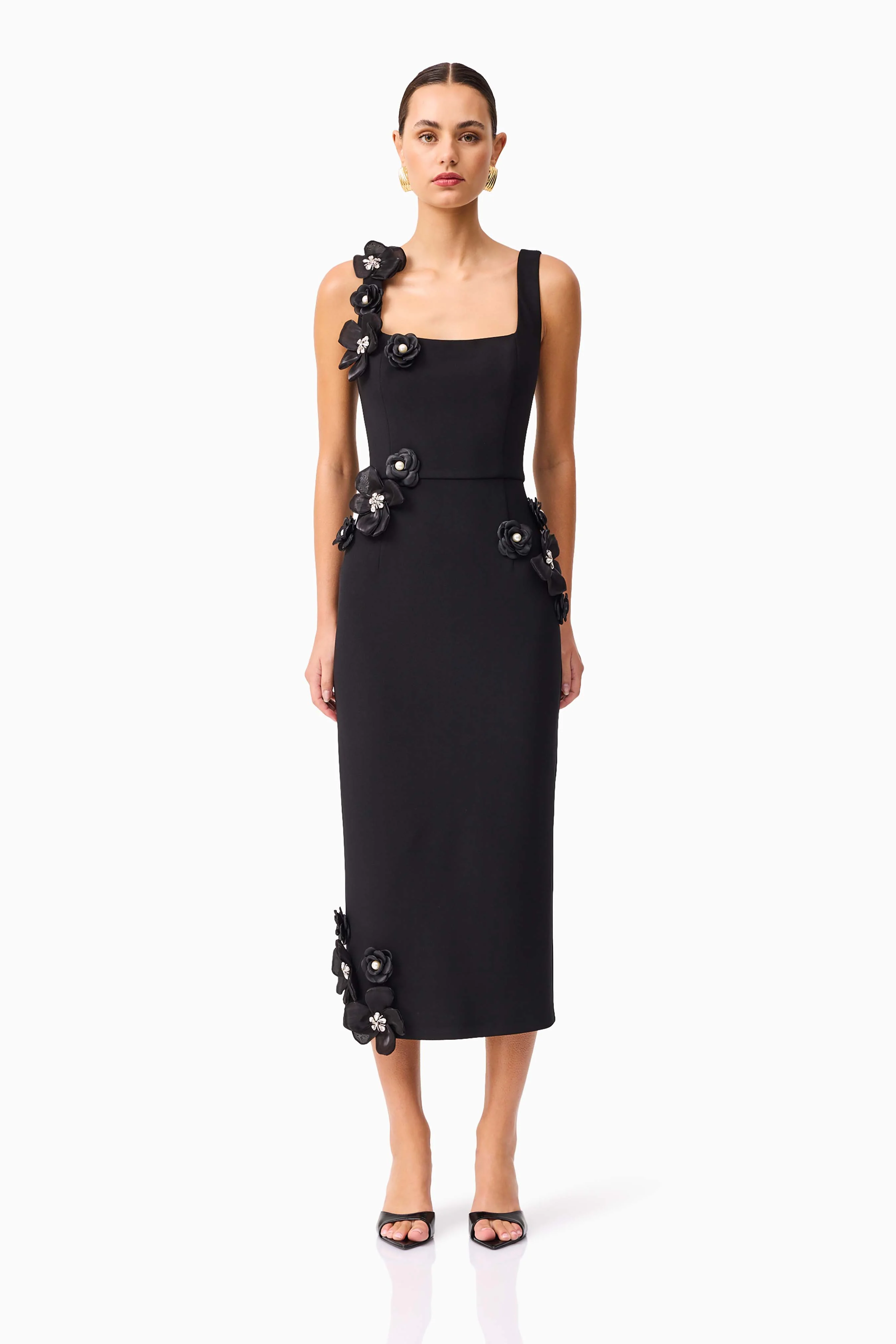 Chantelle 3D Midi Dress in Black