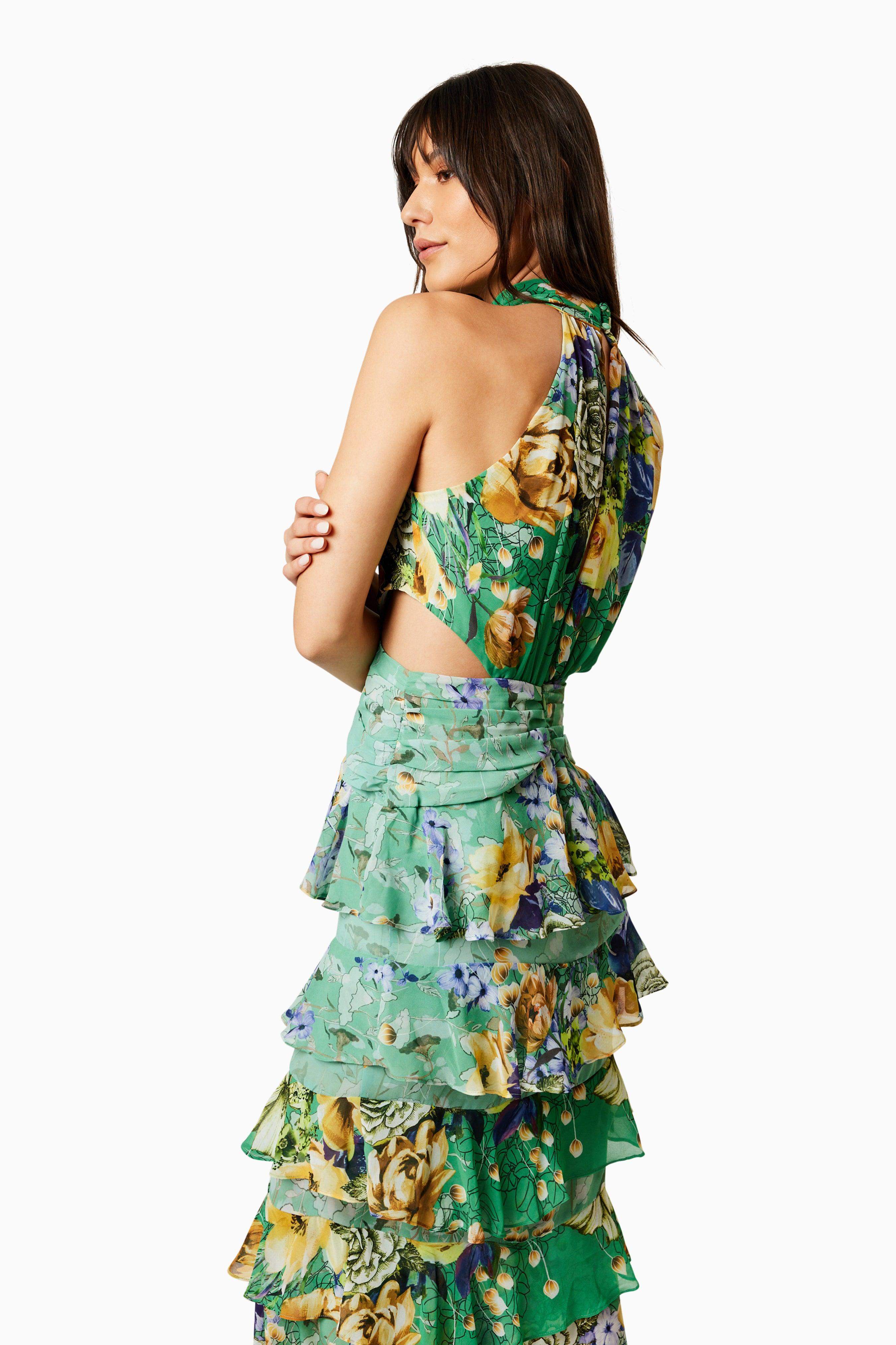 Gardenia Halter Maxi Gown In Green