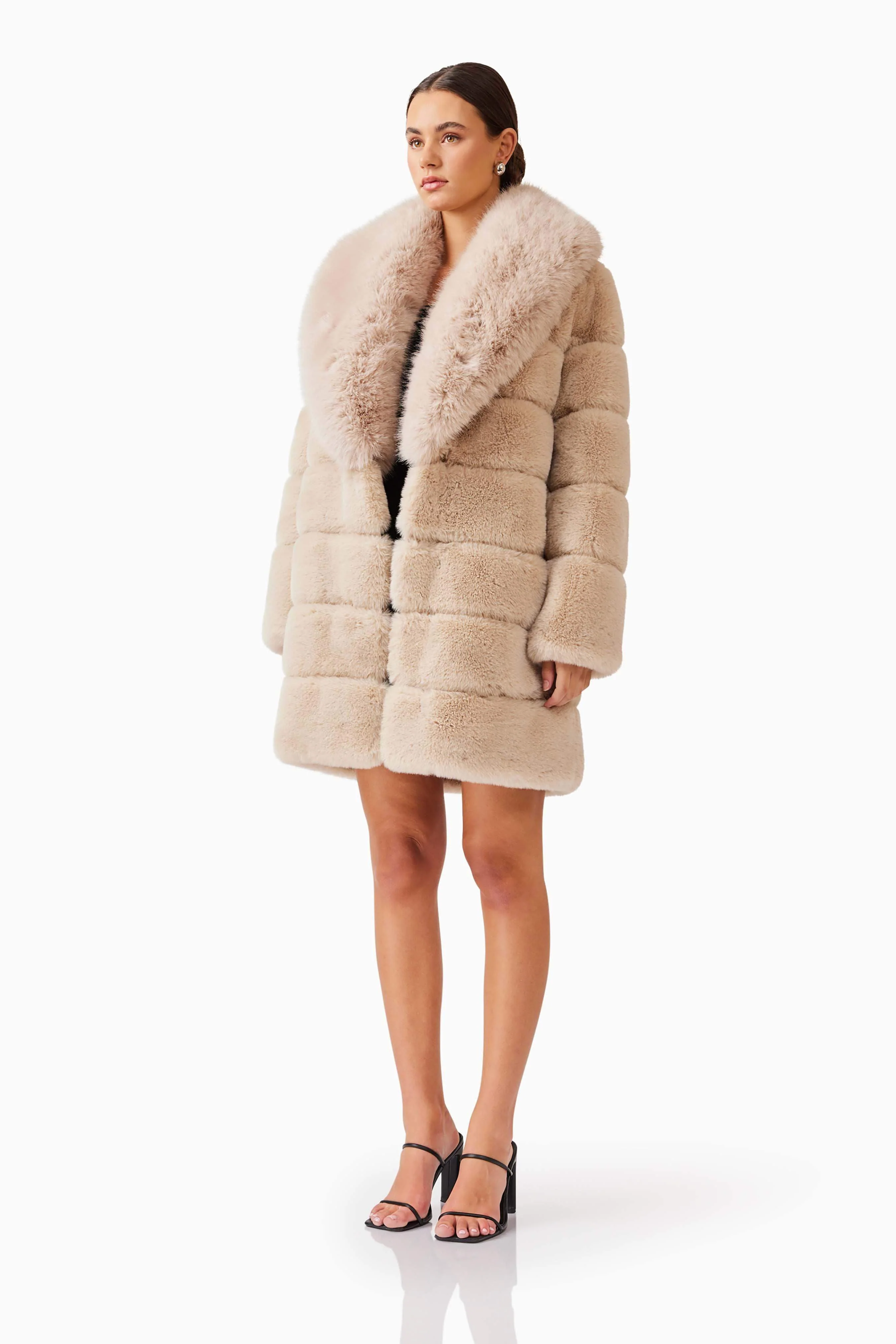 Keystone Faux Fur Coat in Beige