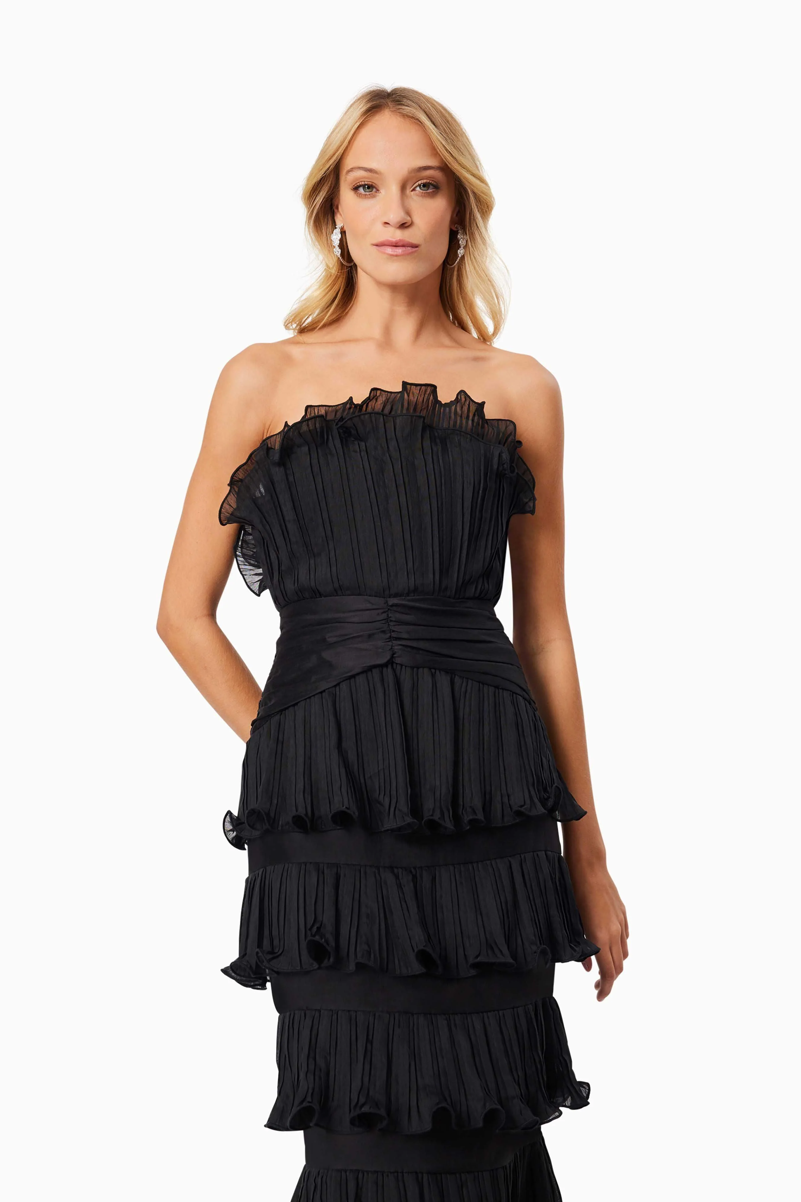 Maya Pleated Midi Dress in Black