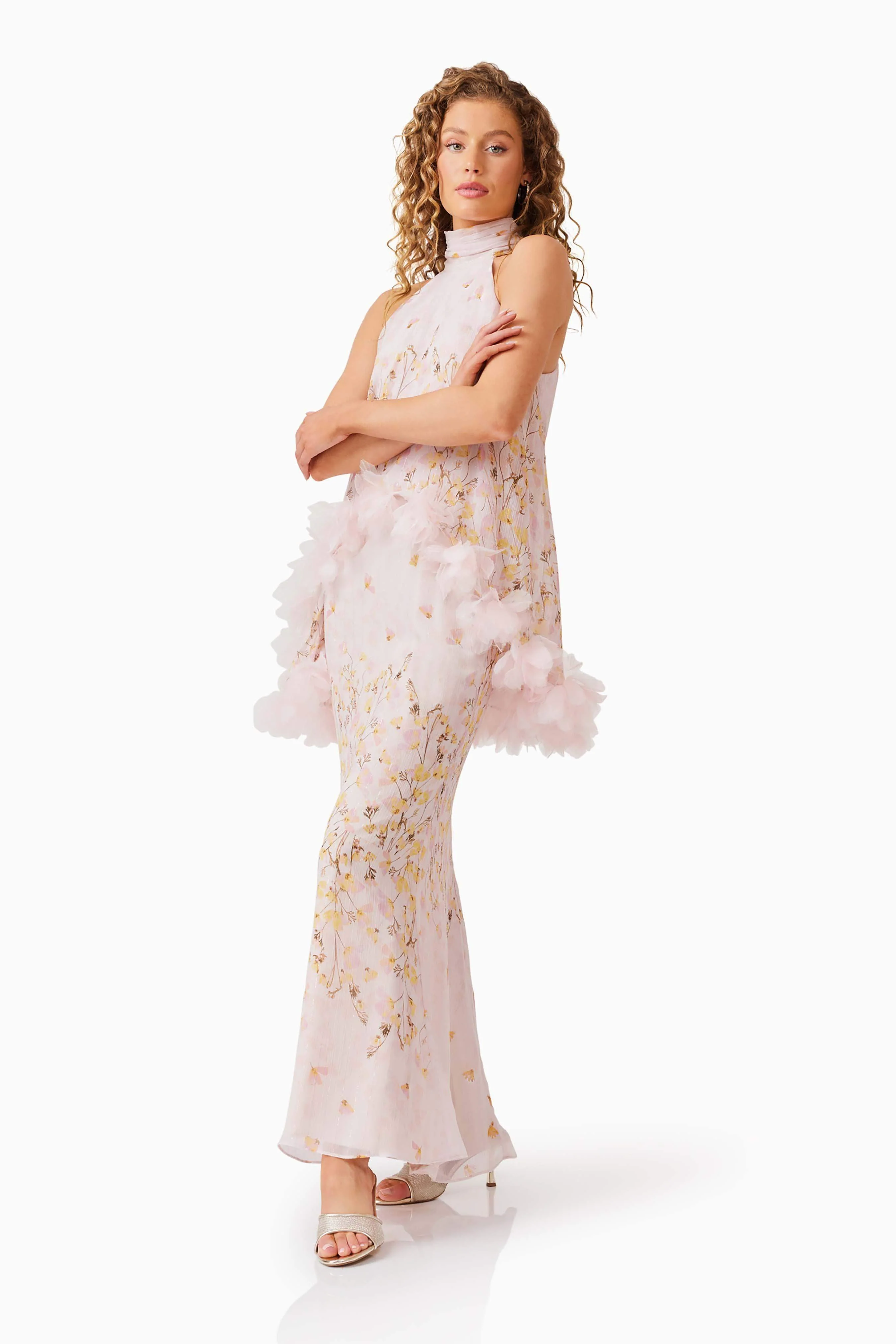 Tulsia Floral Cape Maxi Dress in Pink