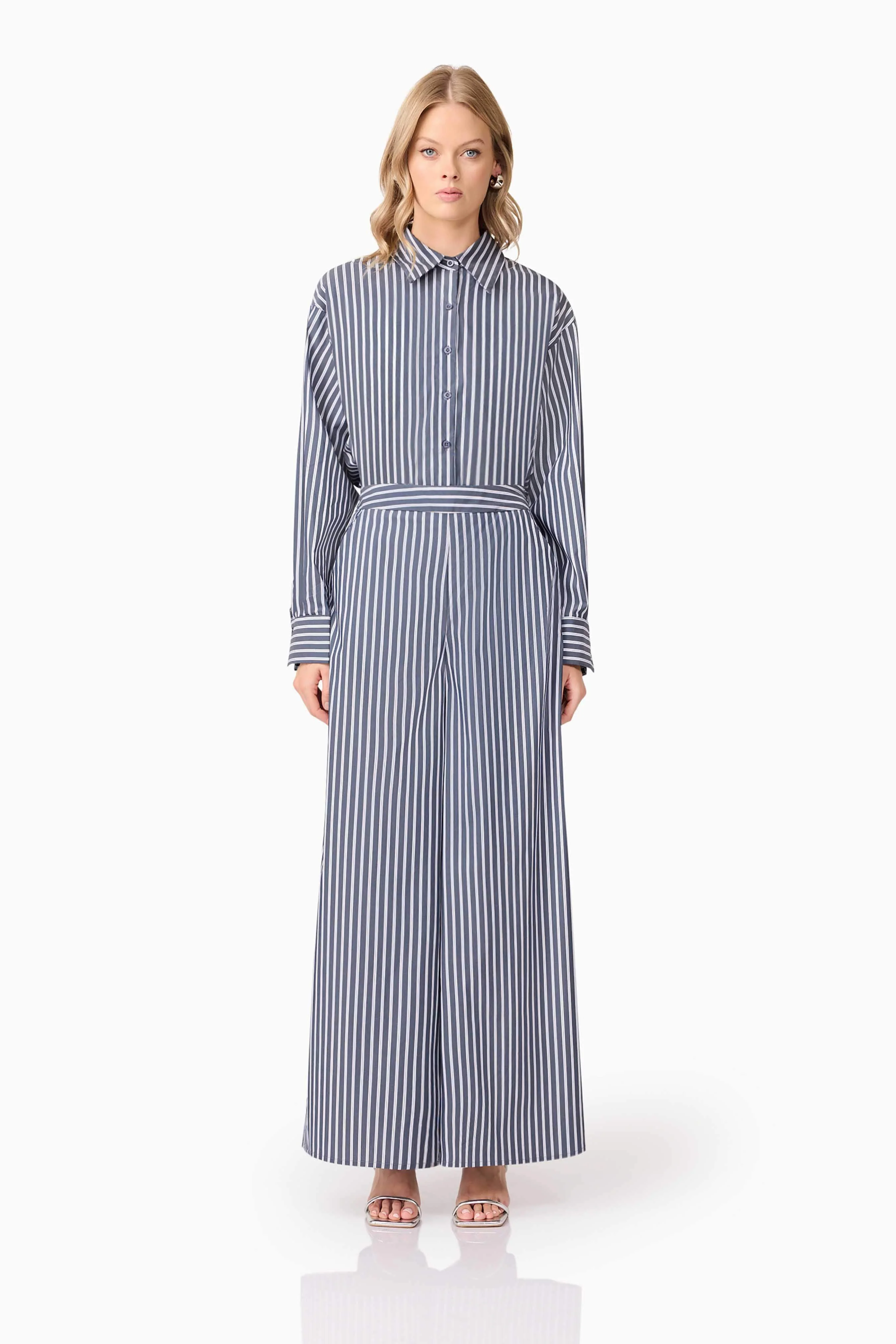 CURAAE Marcy Wide Leg Pants in Navy Stripe