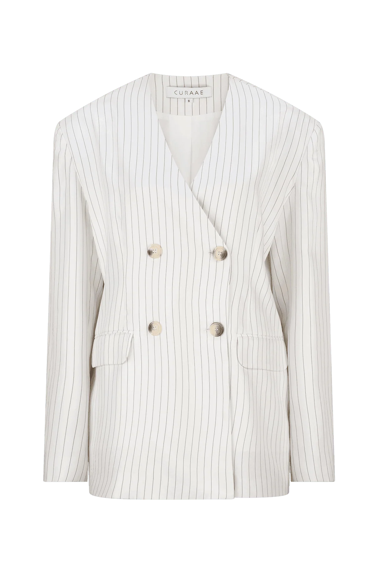 CURAAE Harper Oversized Double Breasted Pinstripe Blazer In White