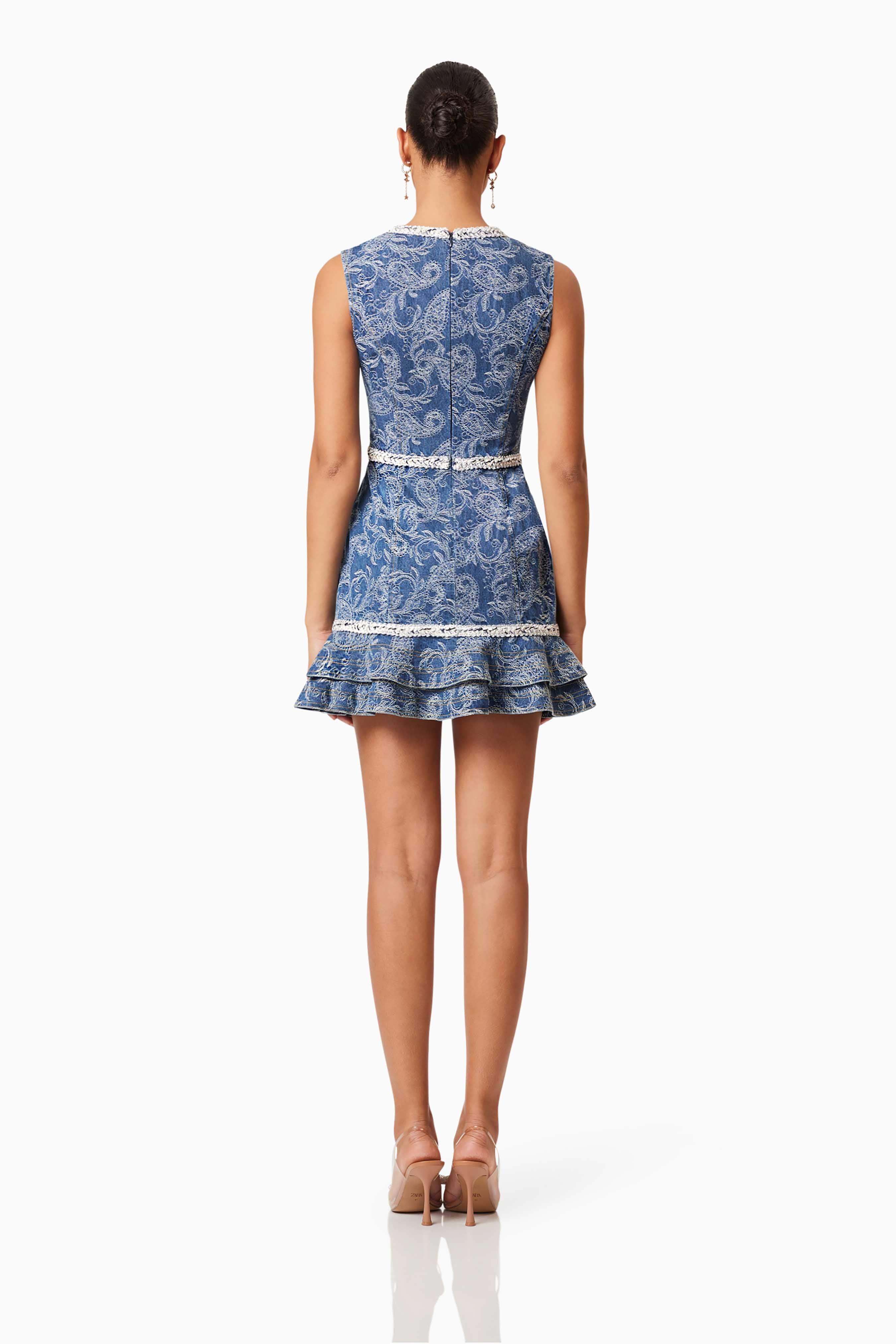 Denver Ruffled Mini Dress in Blue