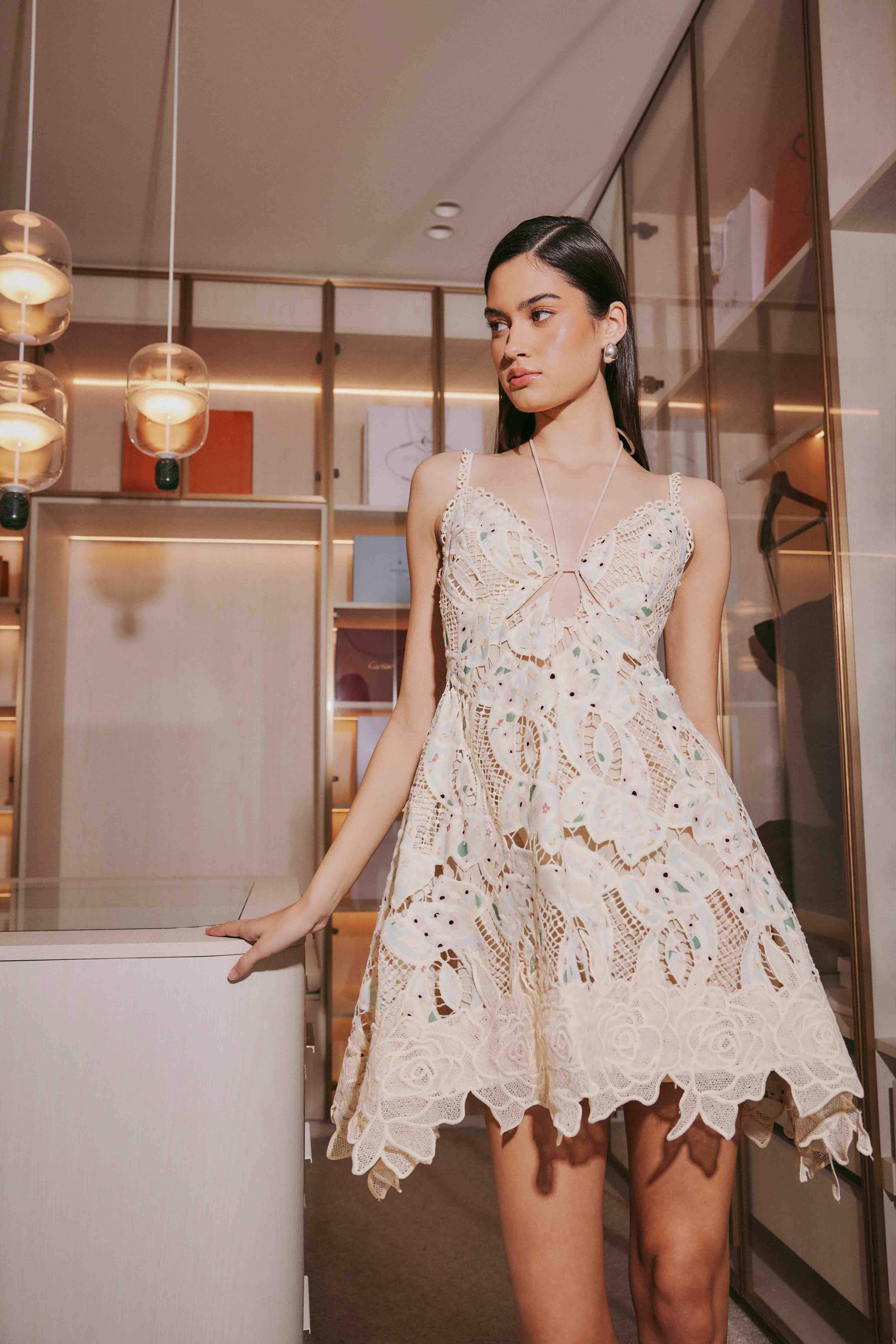 Kyla Floral Mini Halter Dress in White