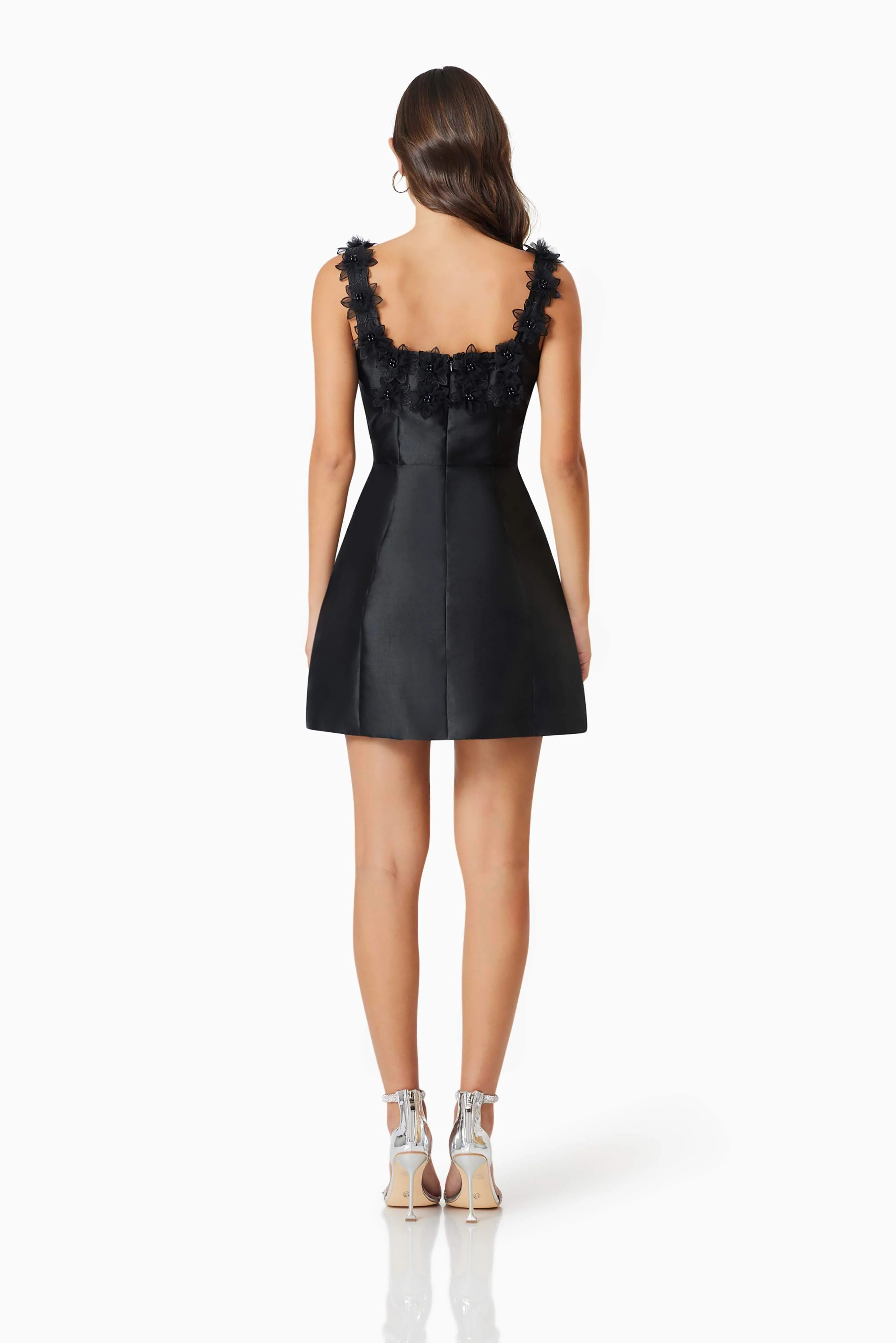 Elder Floral Decal Applique Mini Dress In Black