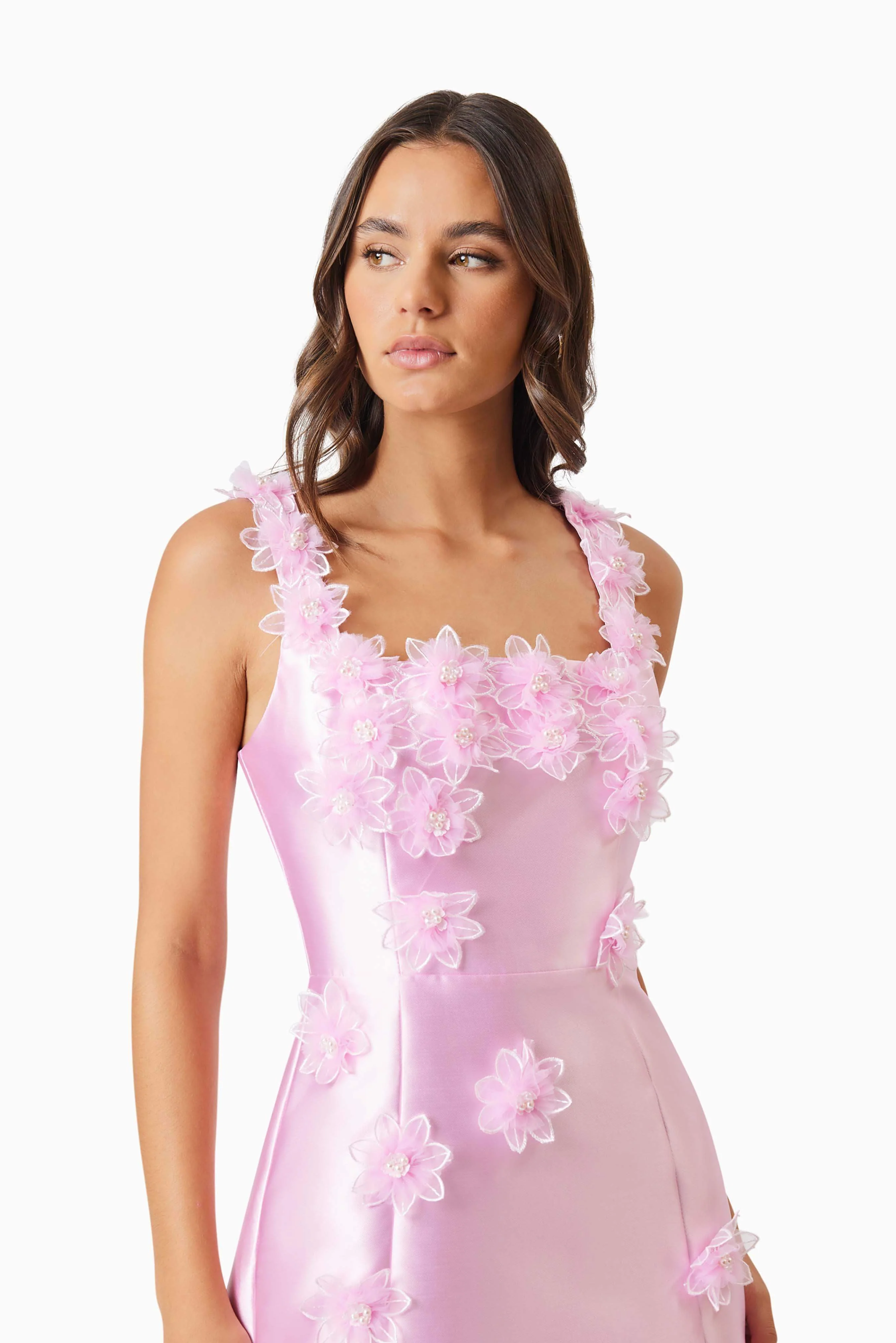 Elder Floral Decal Applique Mini Dress In Pink
