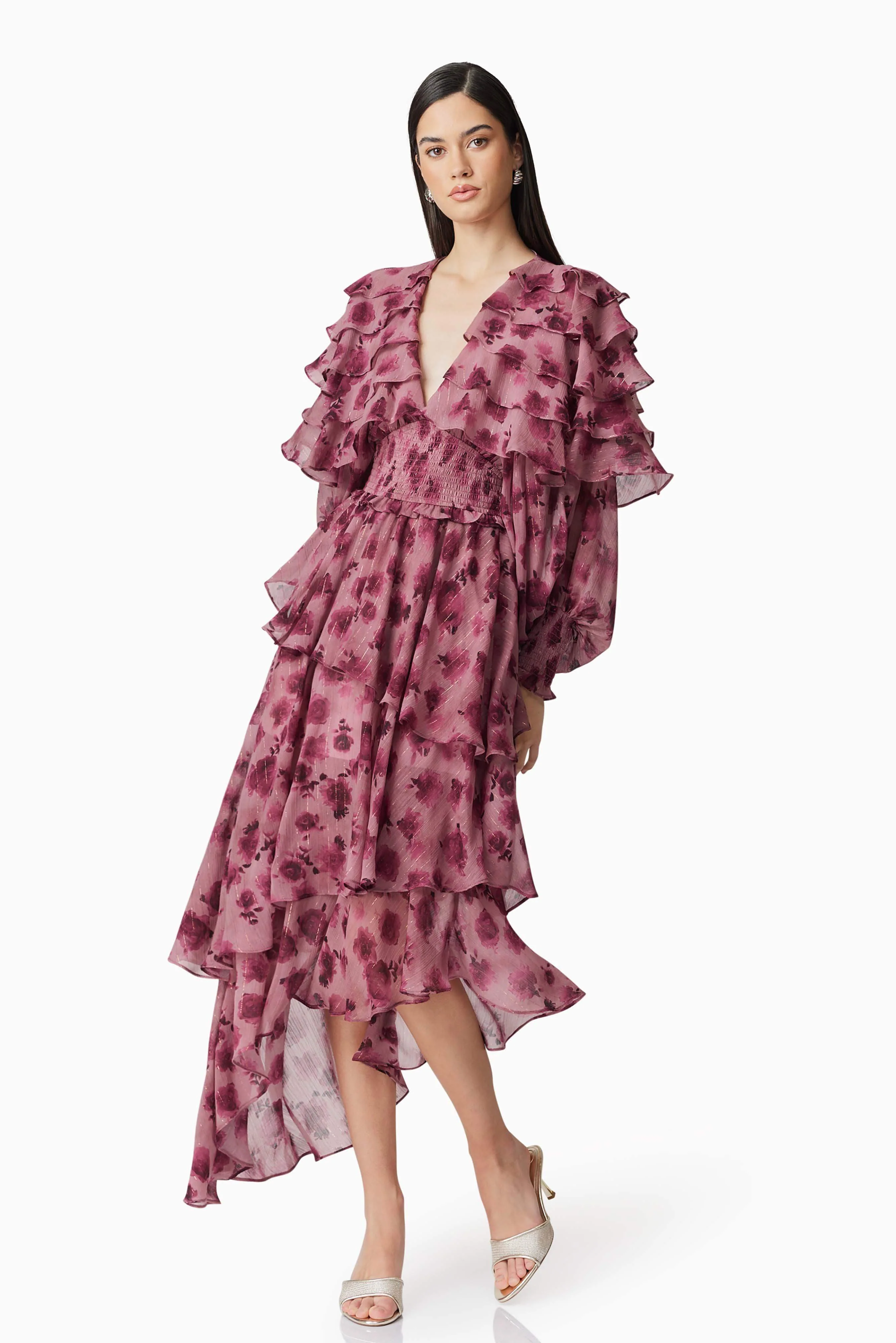 Monica Long Sleeve Midi Dress in Purple