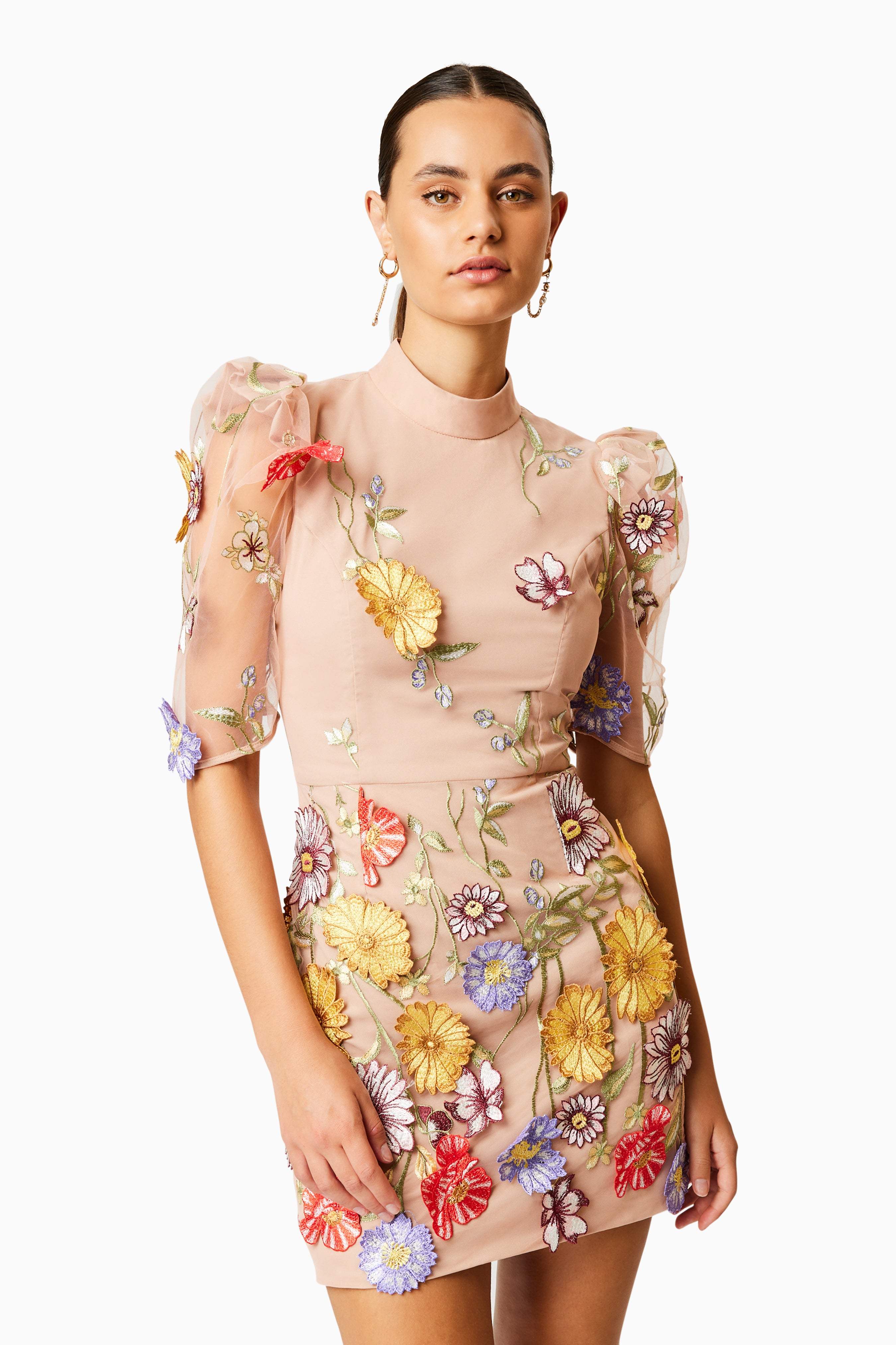 Budding Puff Sleeve Mini Dress In Florals