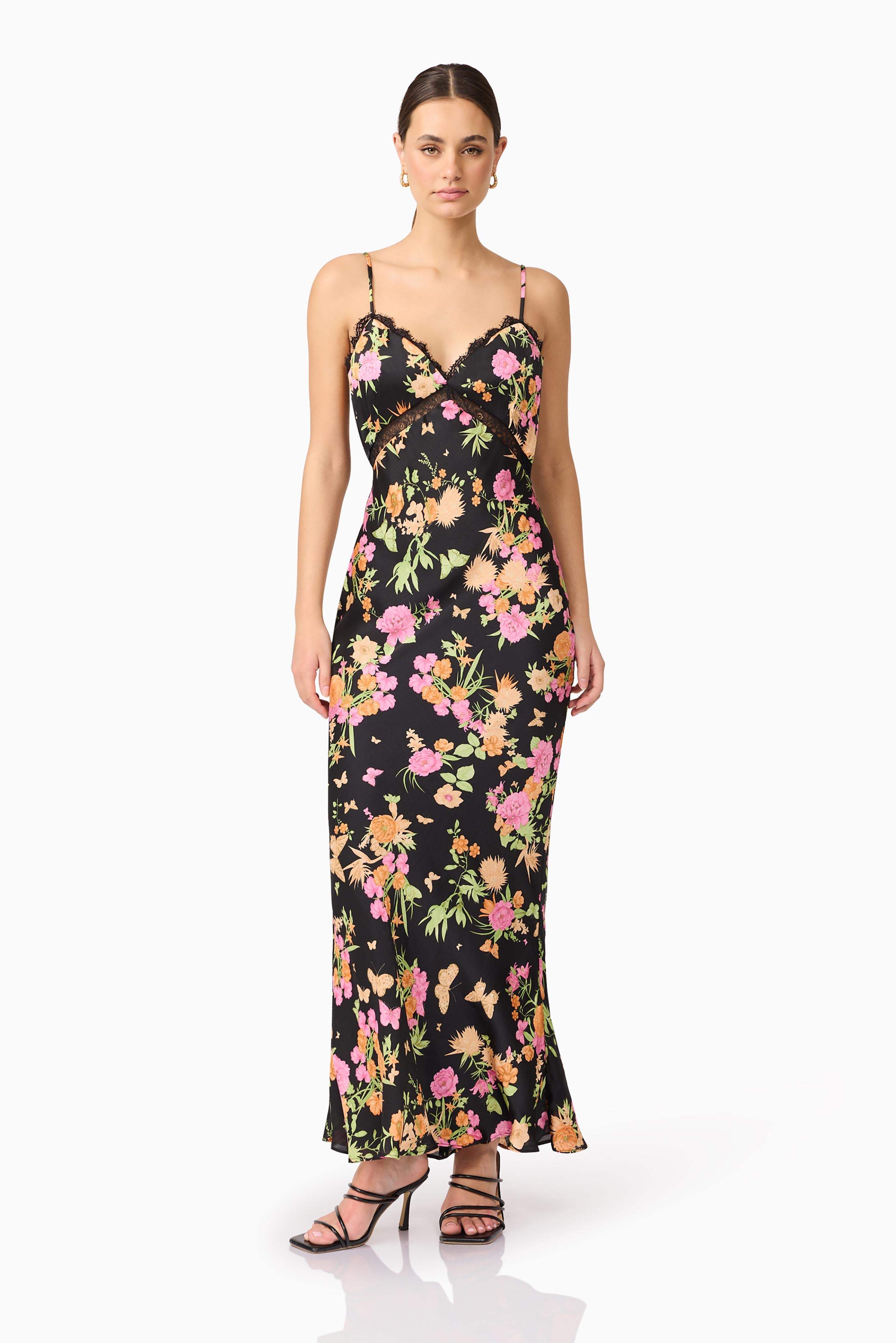 Tess Floral Maxi Dress in Black