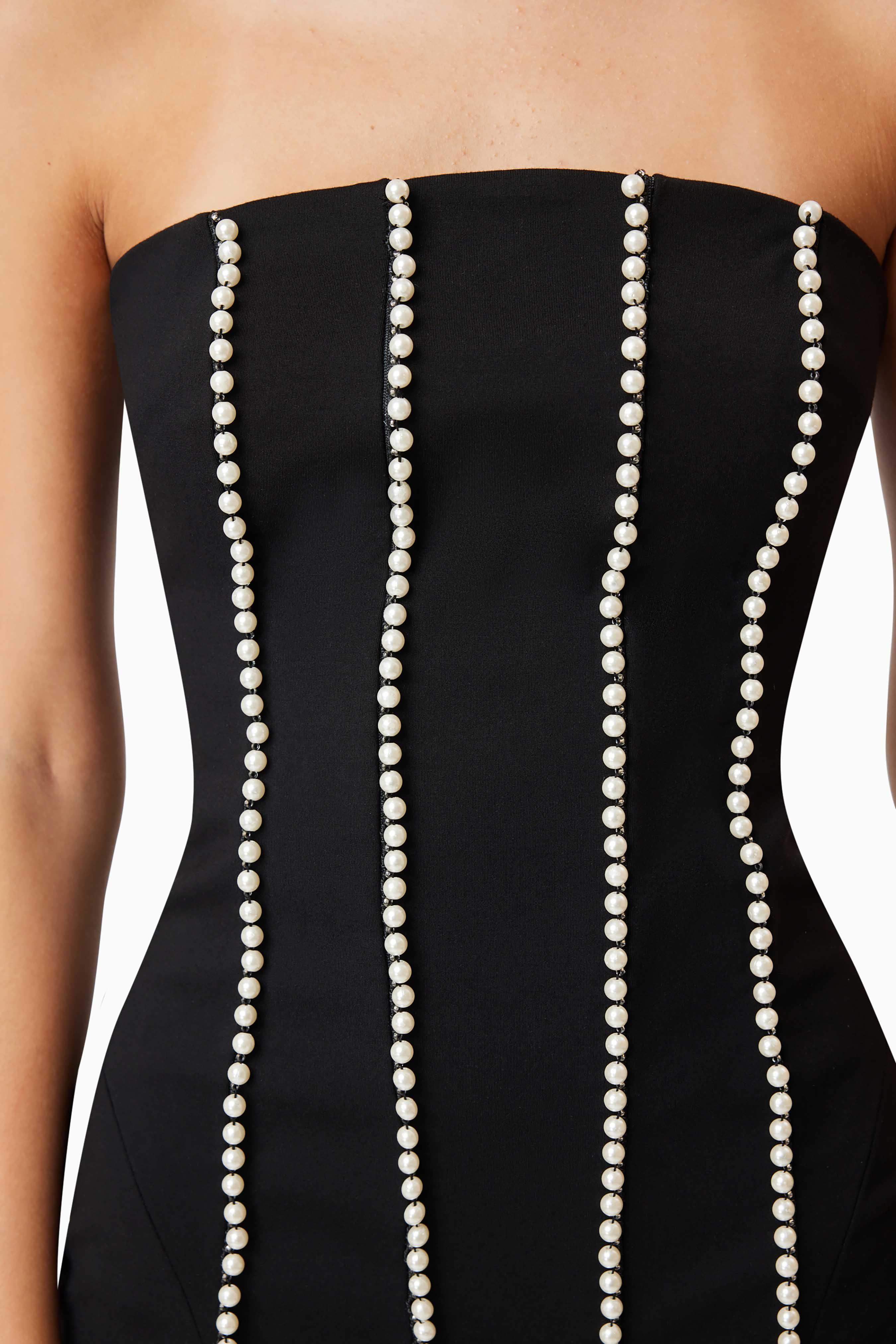 Sonnet Mini Strapless Pearl Dress In Black