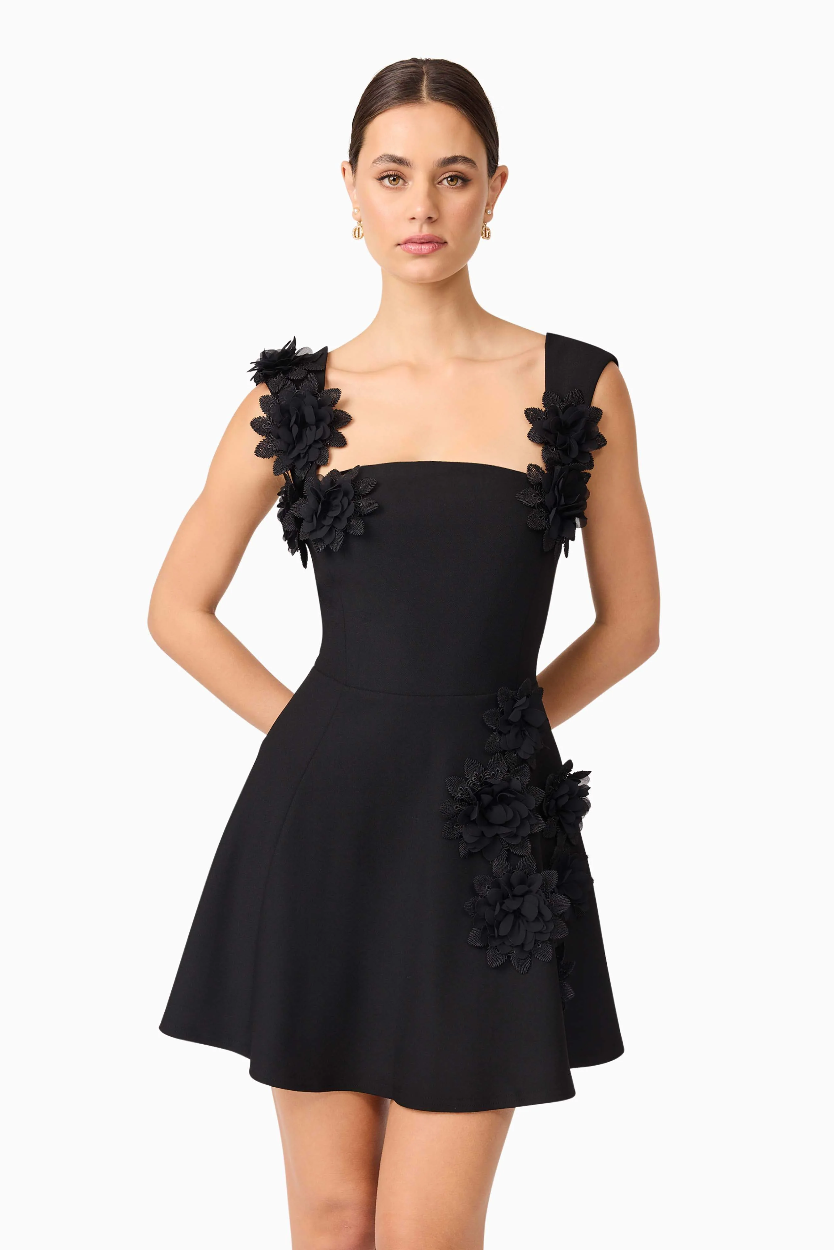 Jada Floral Mini Dress in Black