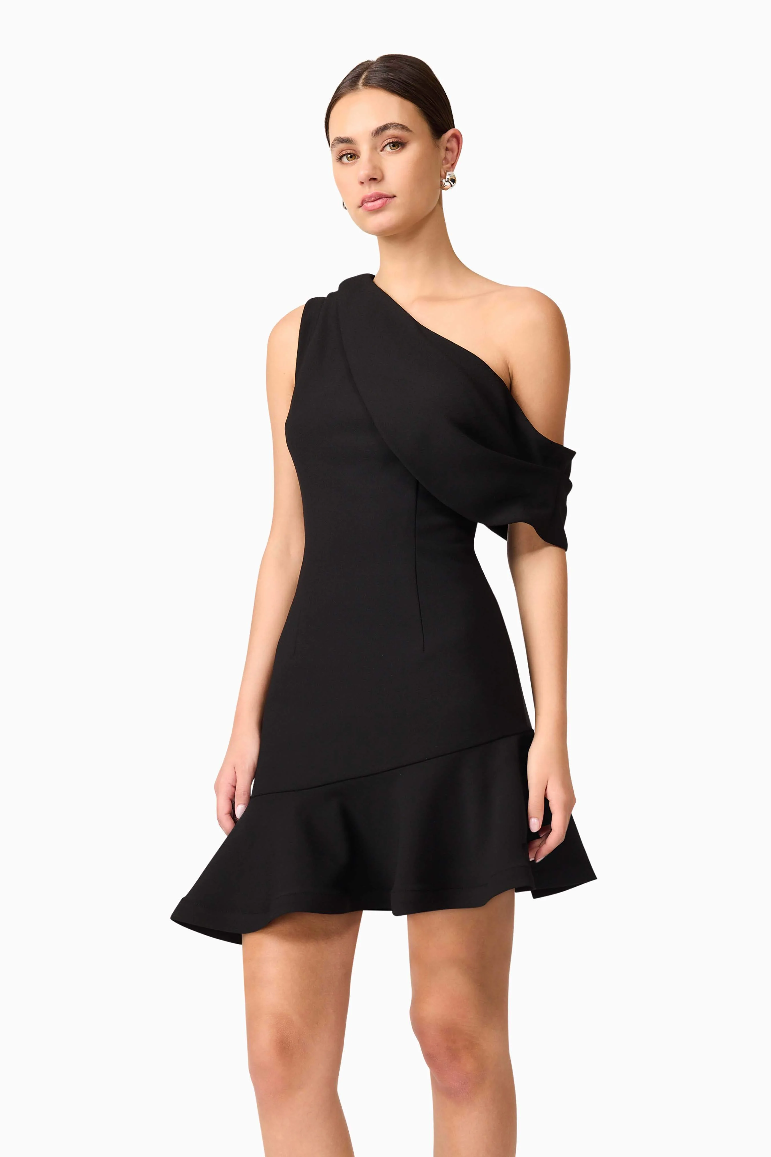 Ava Asymmetrical Mini Dress in Black