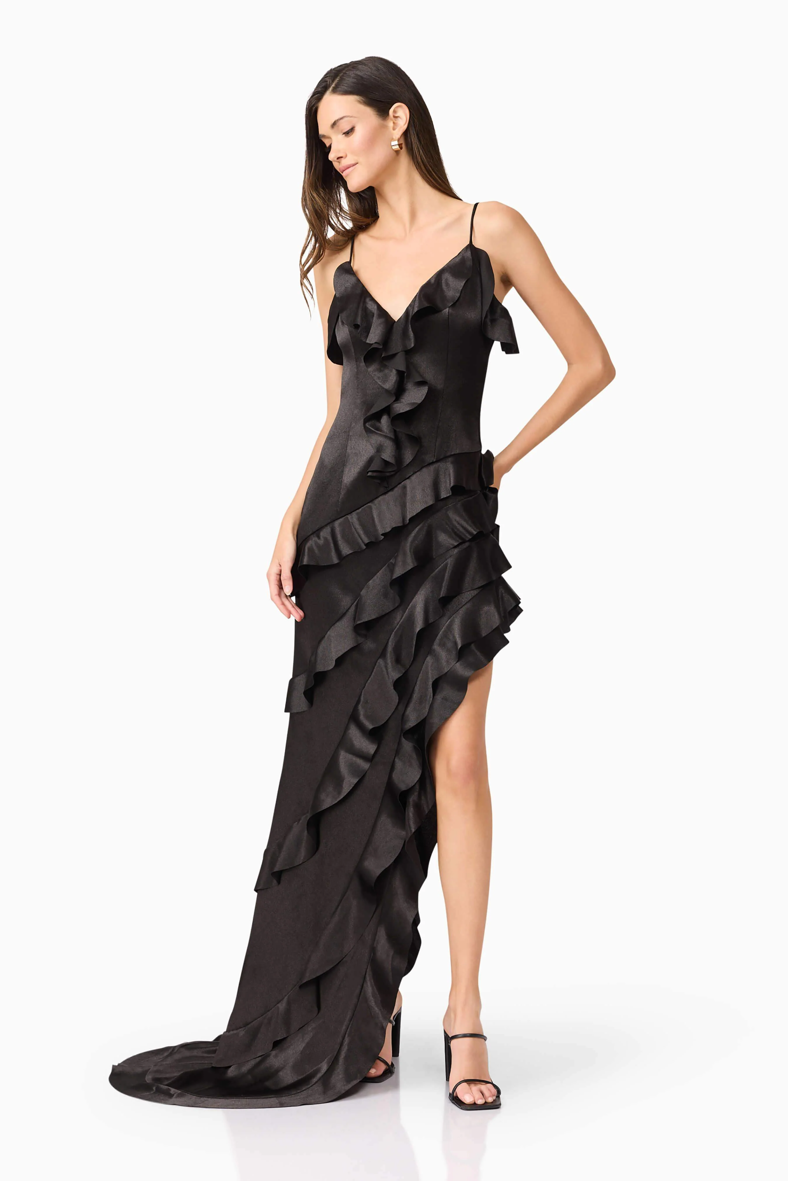 Kyla Asymmetrical Maxi Dress In Black