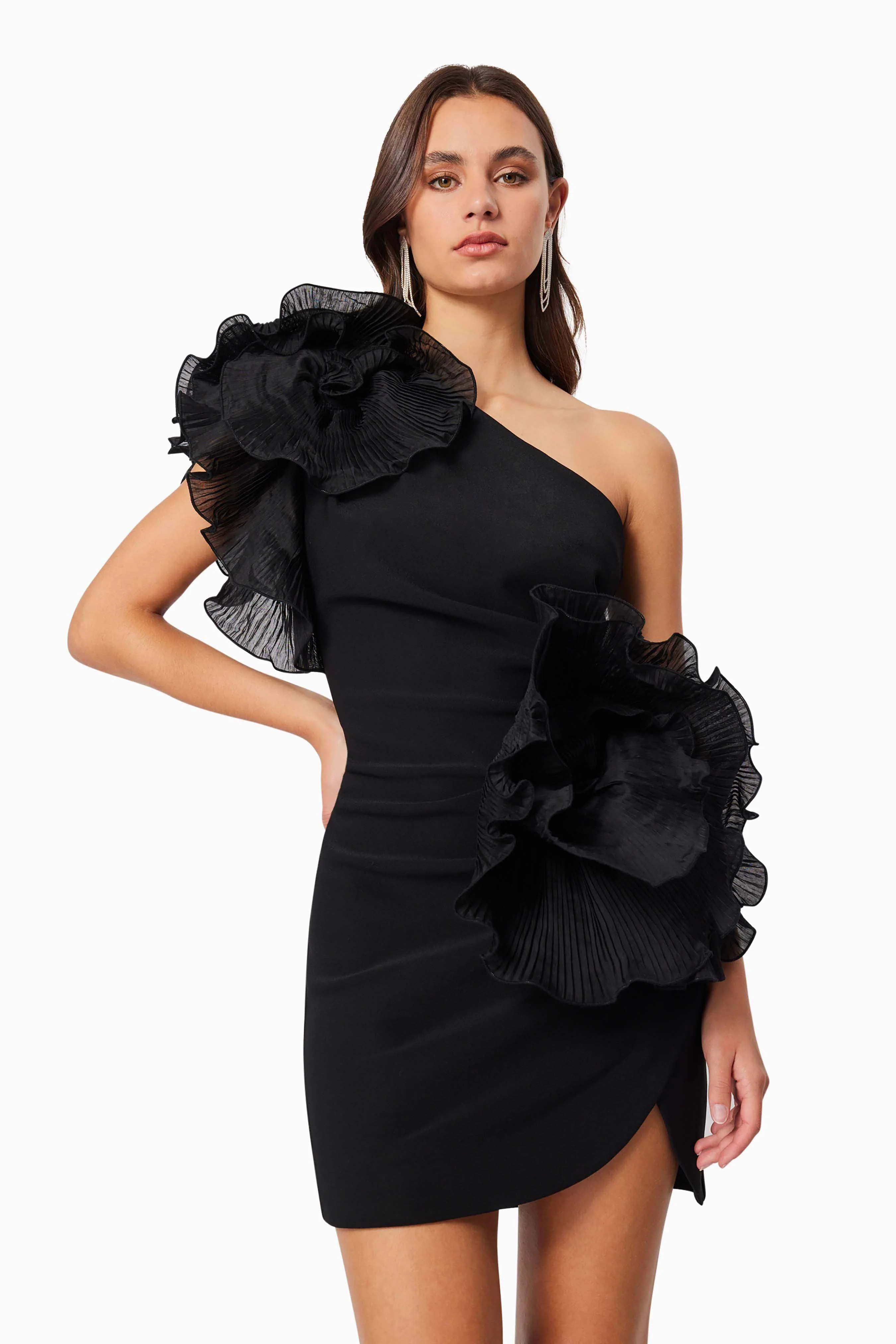 Maya 3D Floral Cocktail Dress in Black