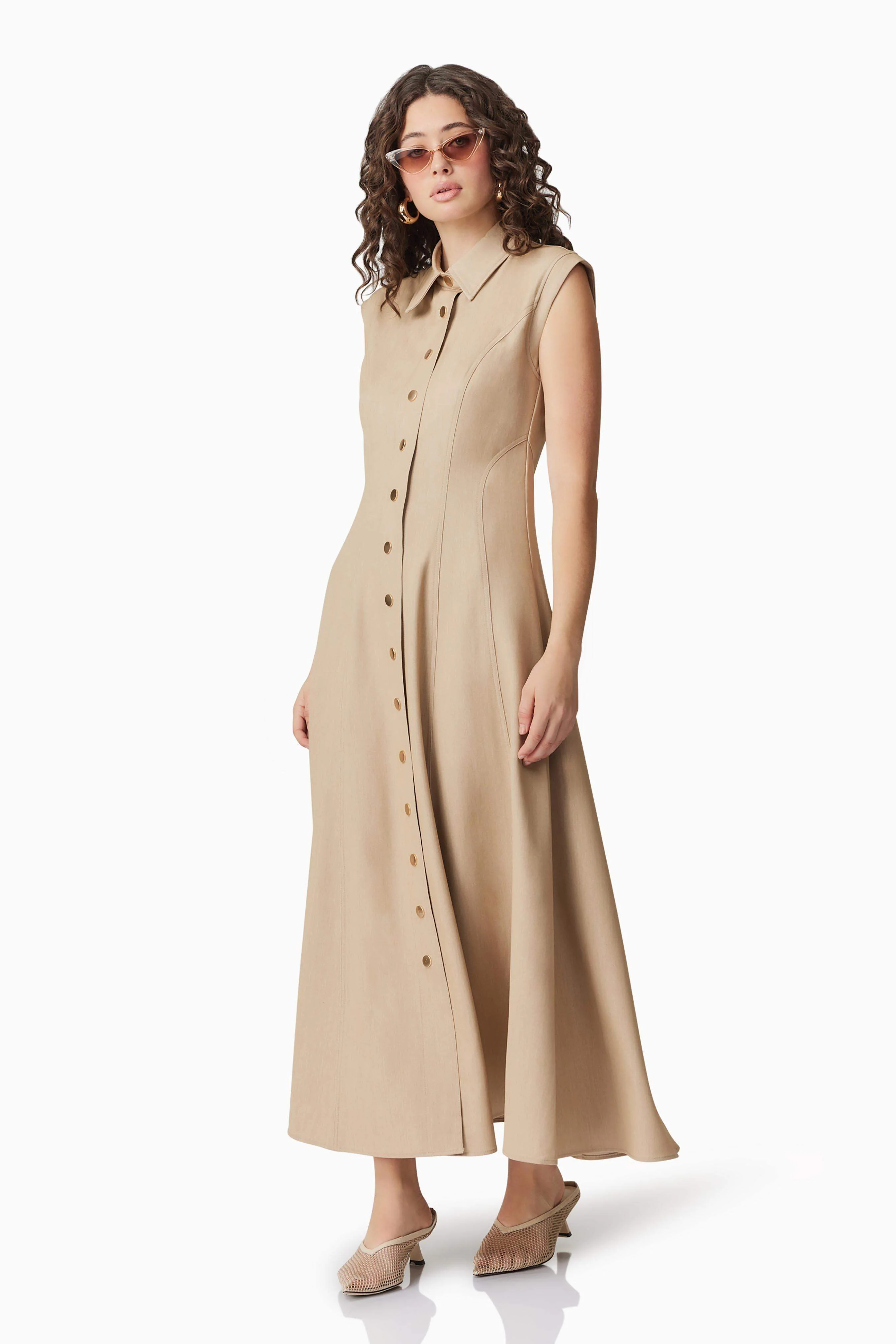 CURAAE Gabriella Midi Dress In Beige