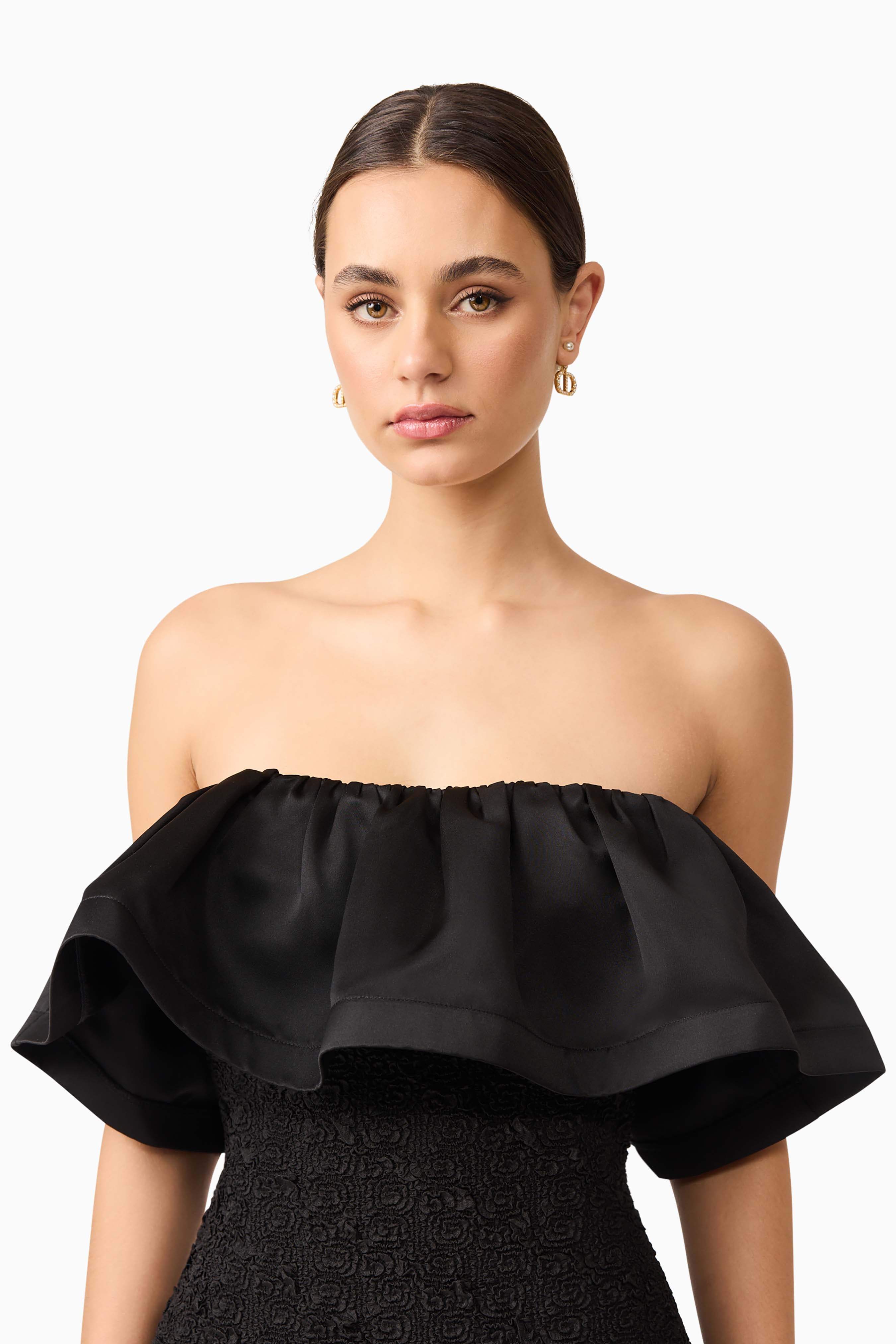 Dandelione Strapless Midi Dress in Black