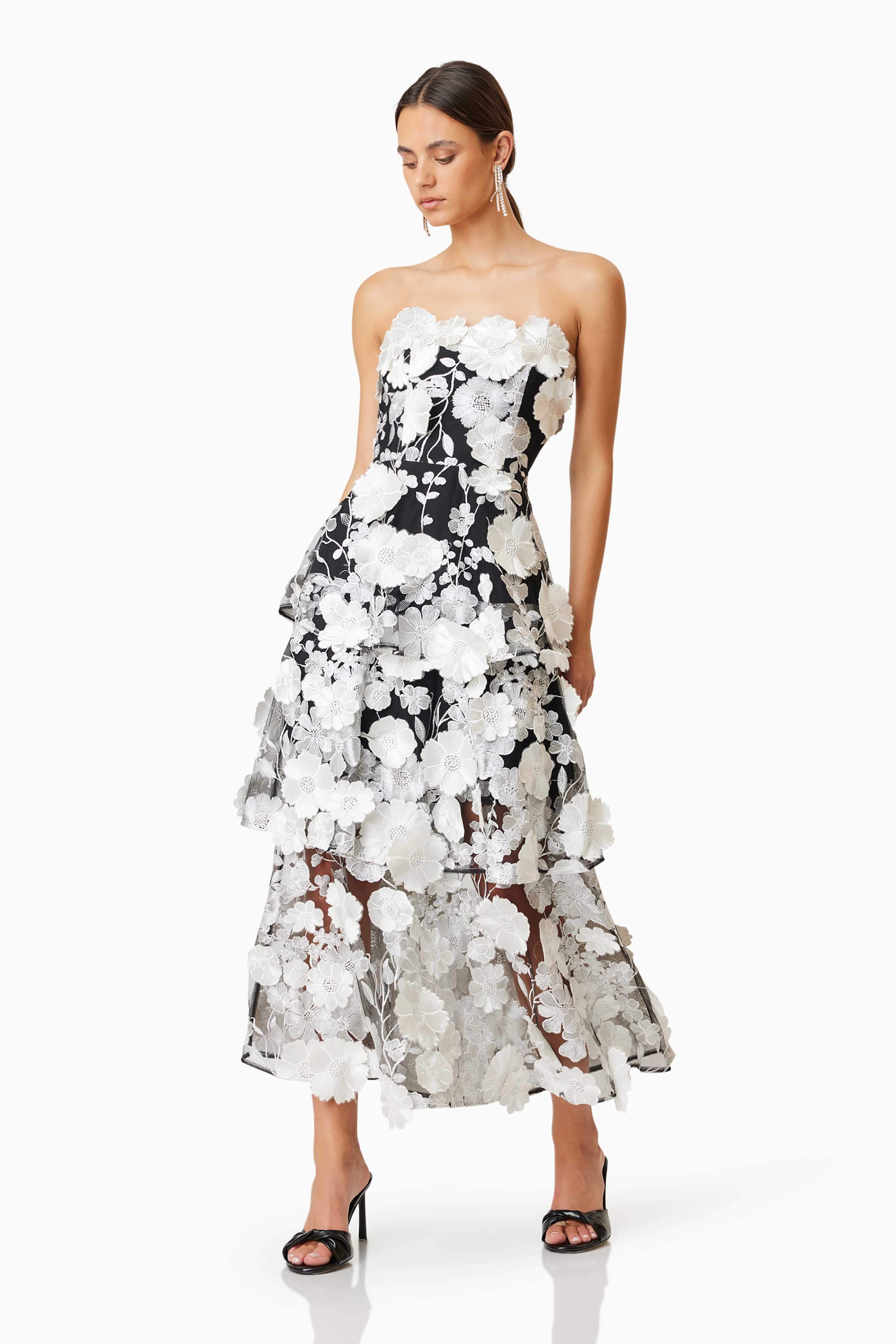 Selene Maxi Tiered 3D Dress In Black