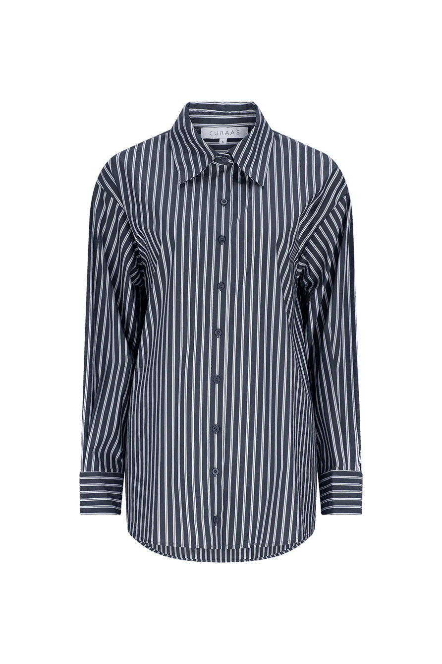 CURAAE Perry Oversized Button up Shirt in Navy Stripe