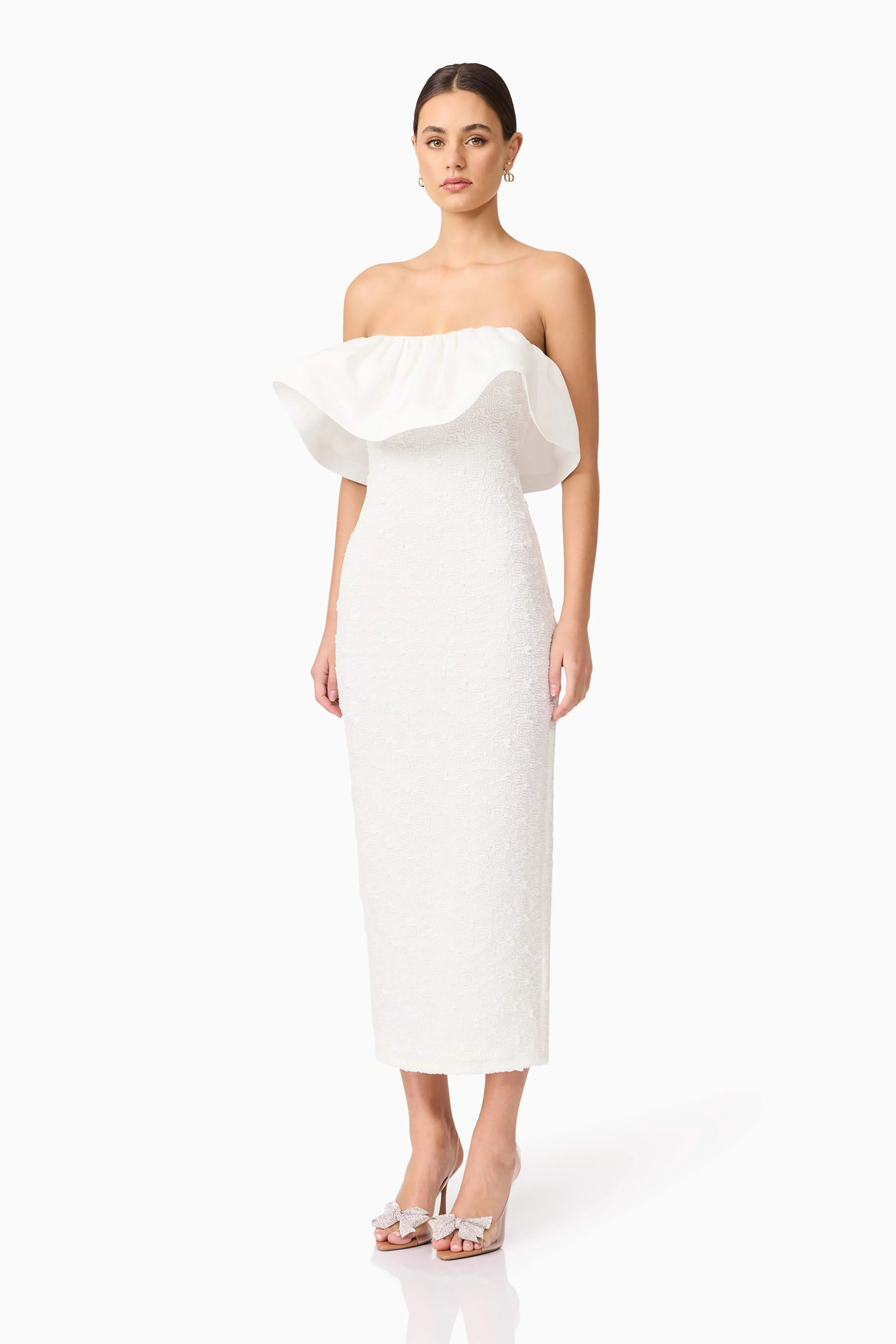 Dandelione Strapless Midi Dress in White
