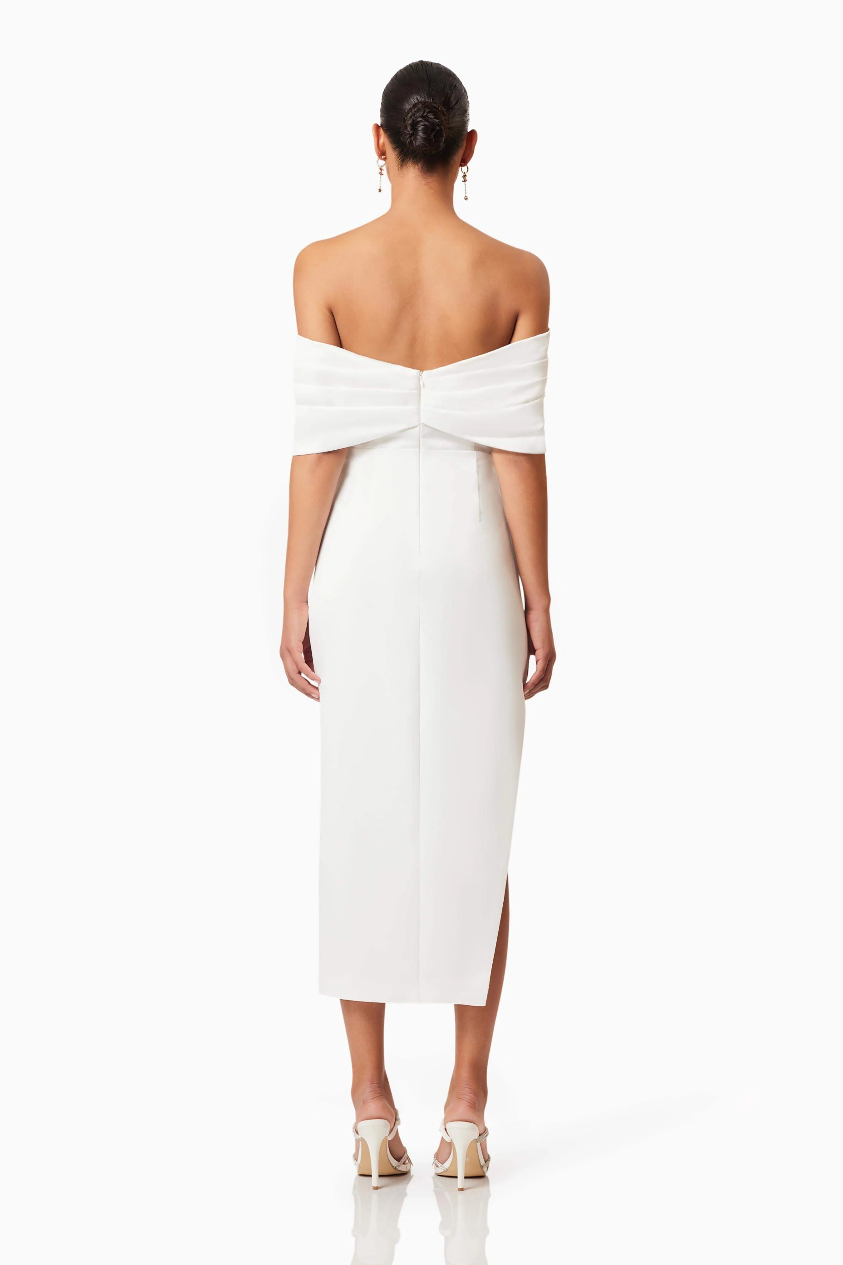 Rose Off The Shoulder Midi Dress In White