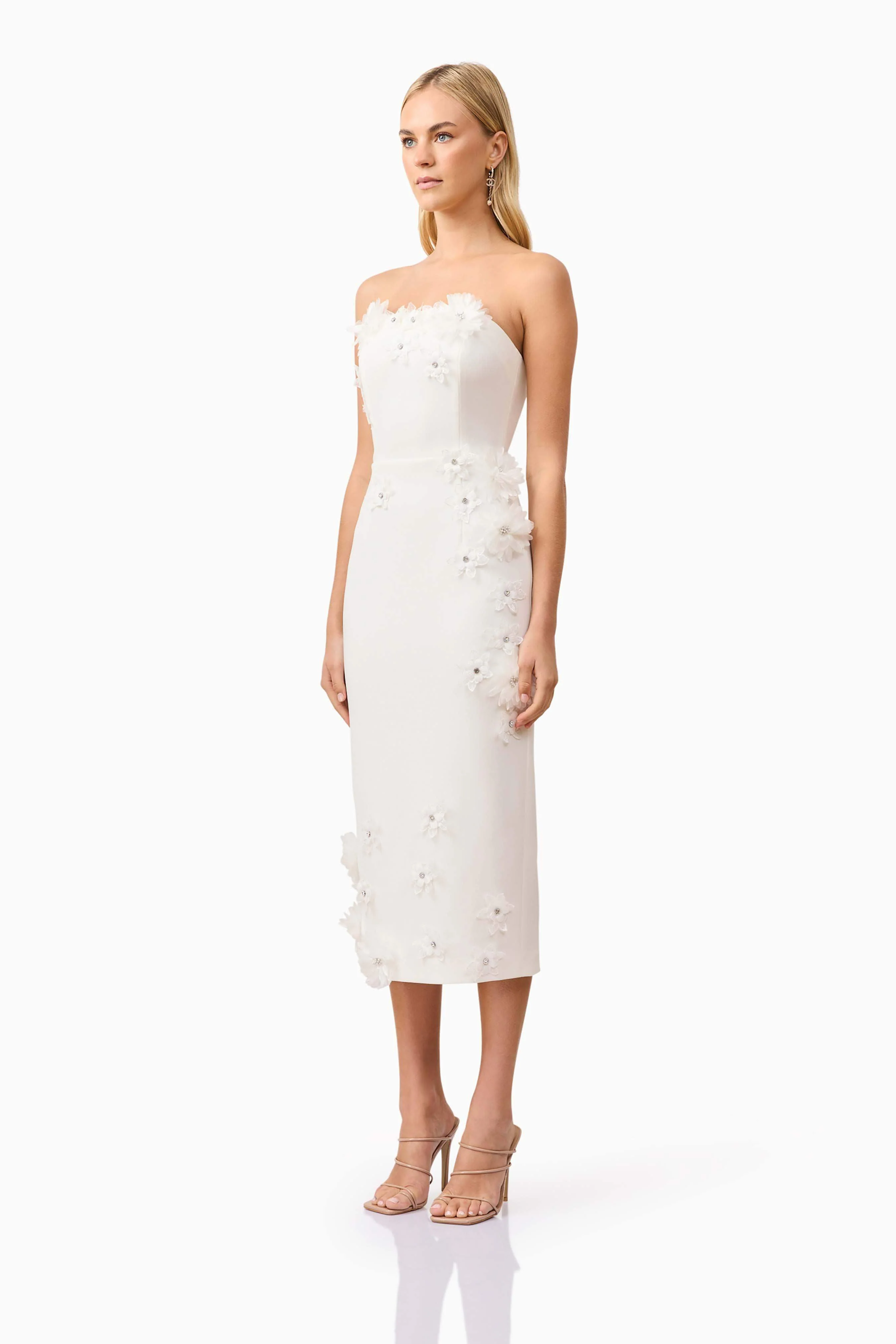 Kiara Strapless Midi Dress in White