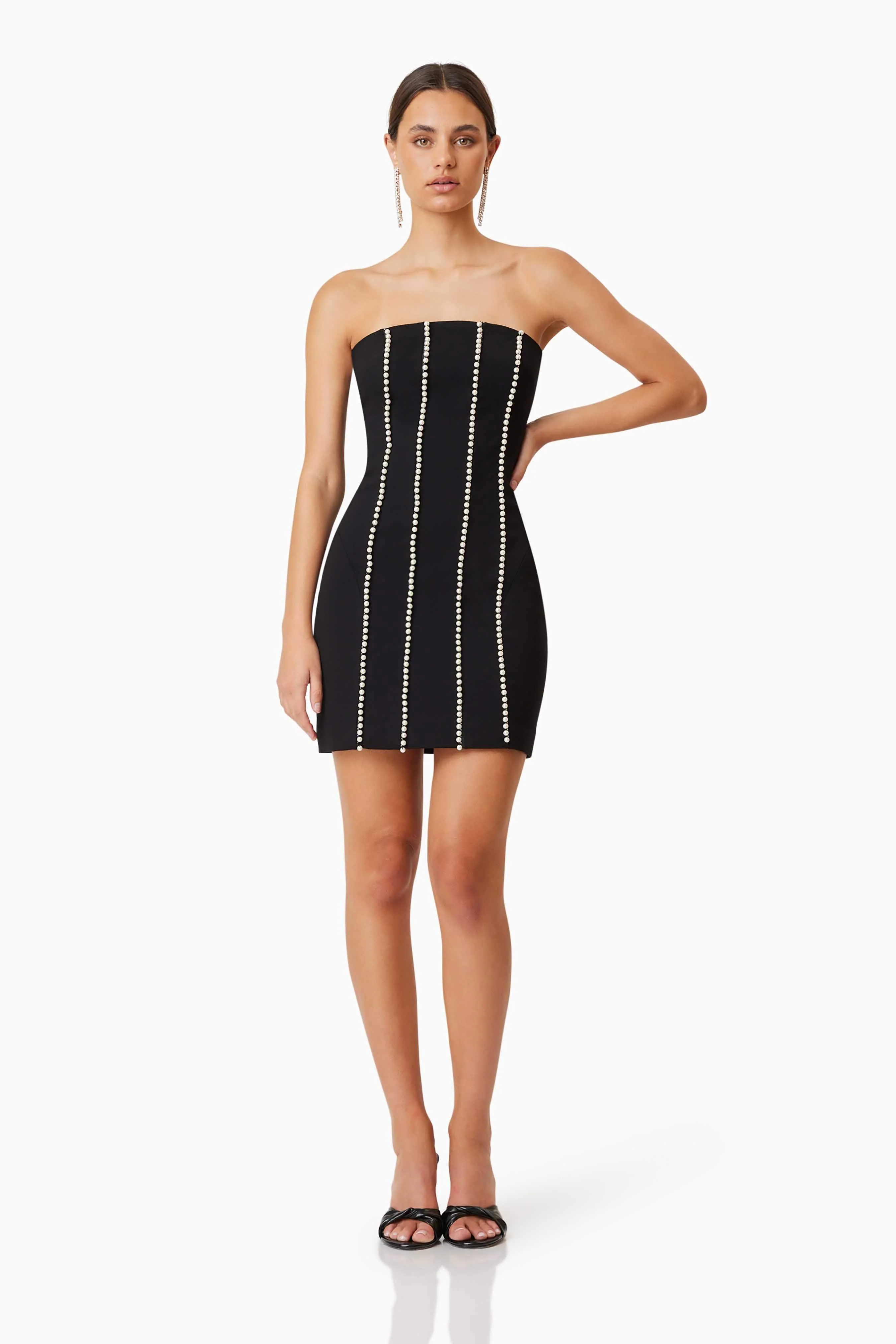 Sonnet Mini Strapless Pearl Dress In Black